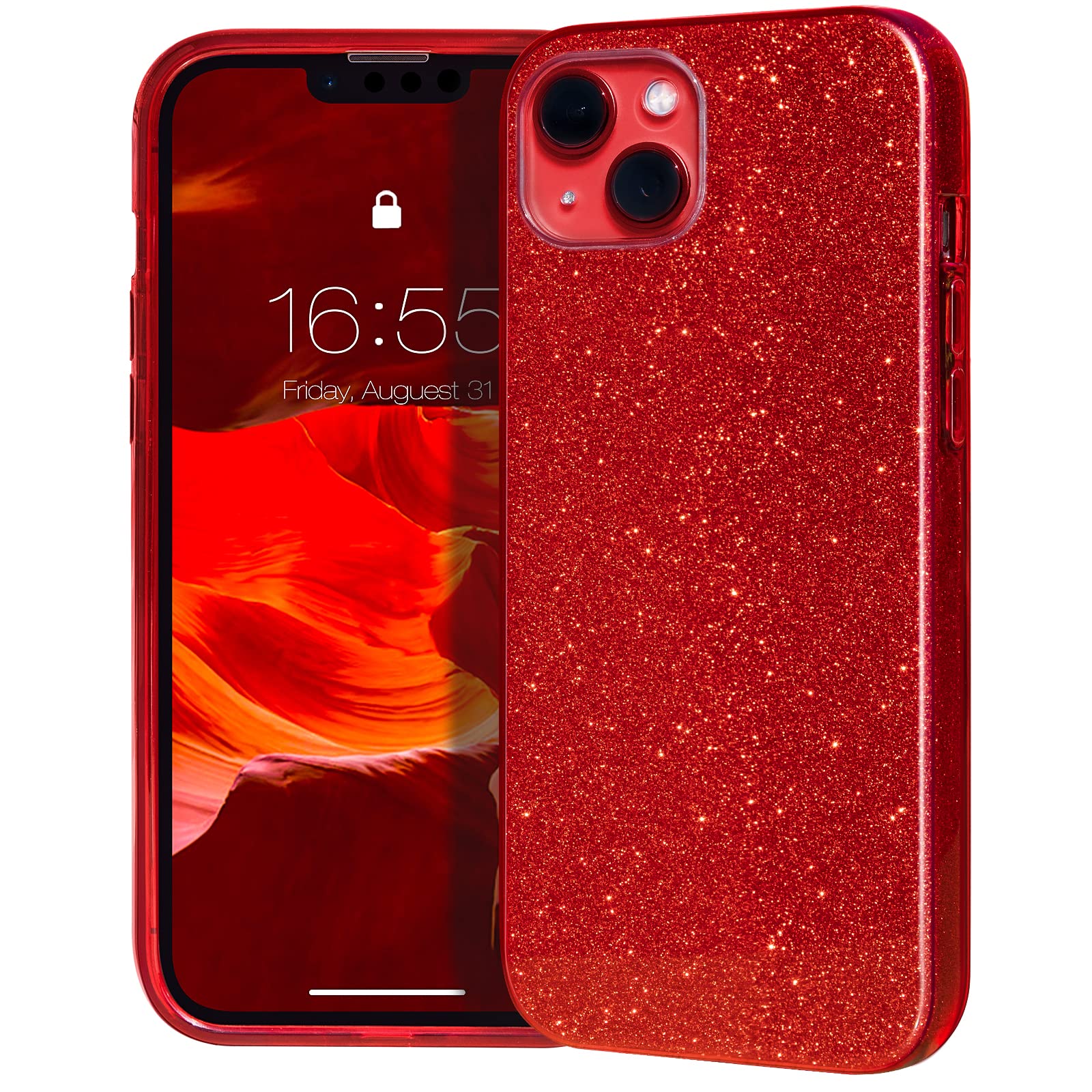 Mateprox Cases Bling Sparkle Cute Girls Women Protective Cases For Iphone 13 Mini/ 12 Mini (Red)