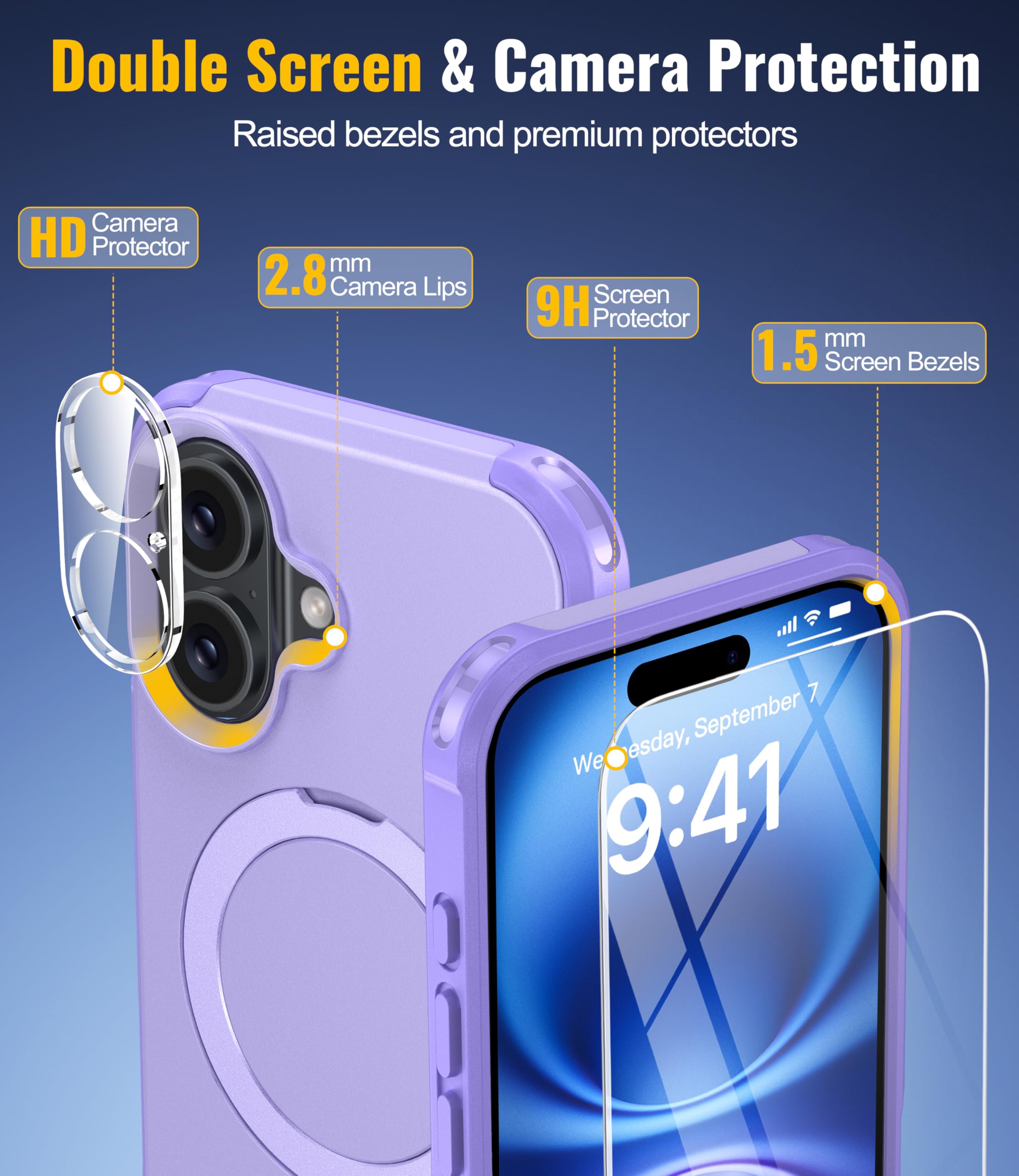 Oterkin Magnetic For Iphone 16 Plus Case Compatible With Magsafe [Foldable Invisible Stand][Tempered Glass Screen Protector & Ca