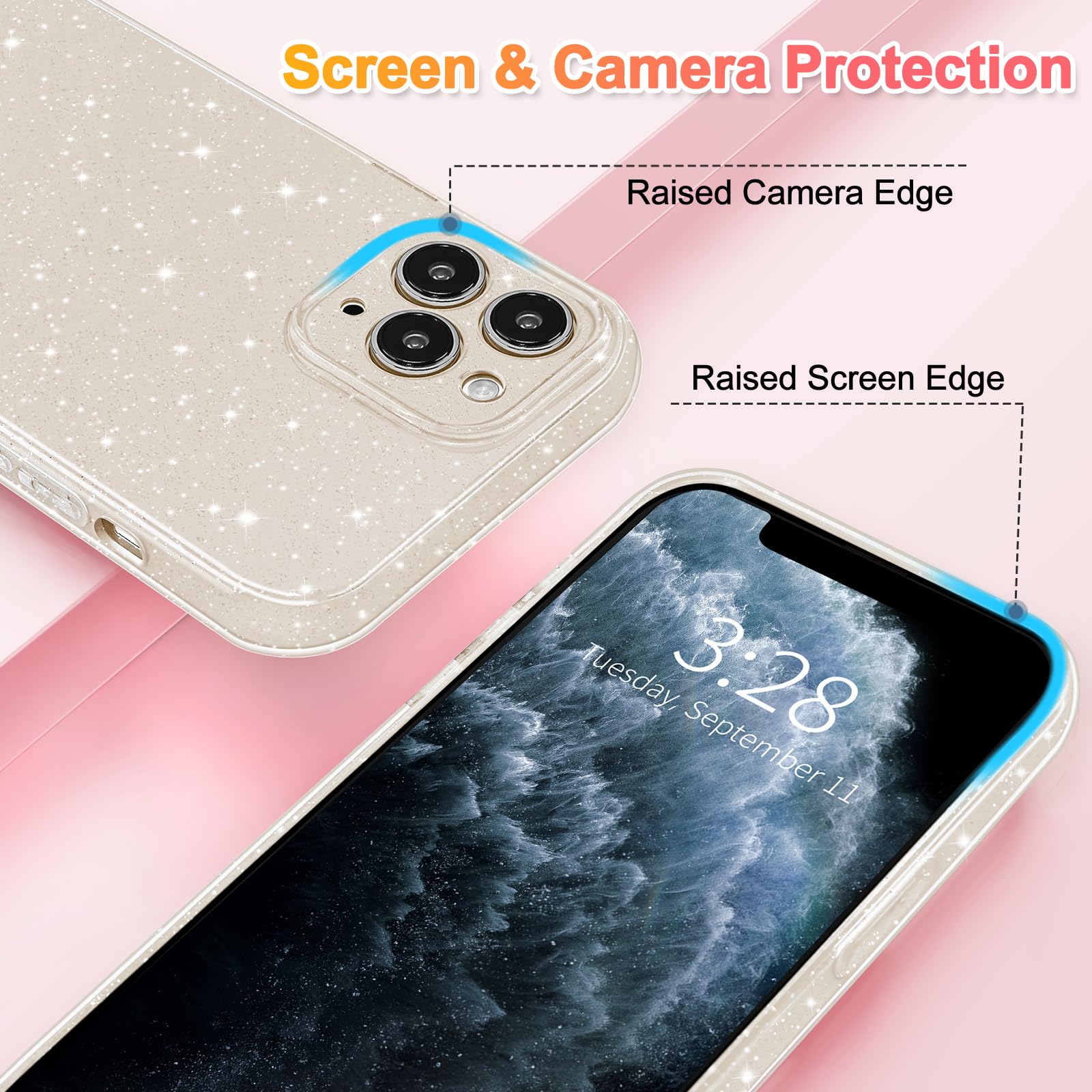 Hython Case For Iphone 11 Pro Case Glitter Cute Sparkly Shiny Bling Sparkle Phone Cases 5.8, Thin Slim Fit Soft Tpu Bumper Shock