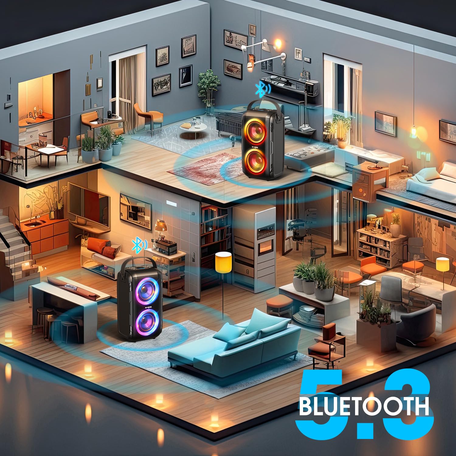 W King 80W Portable Bluetooth Speaker Loud With 2 Full Range Drivers Super Bass, Party Boom Box Outdoor Wireless Speaker With Li