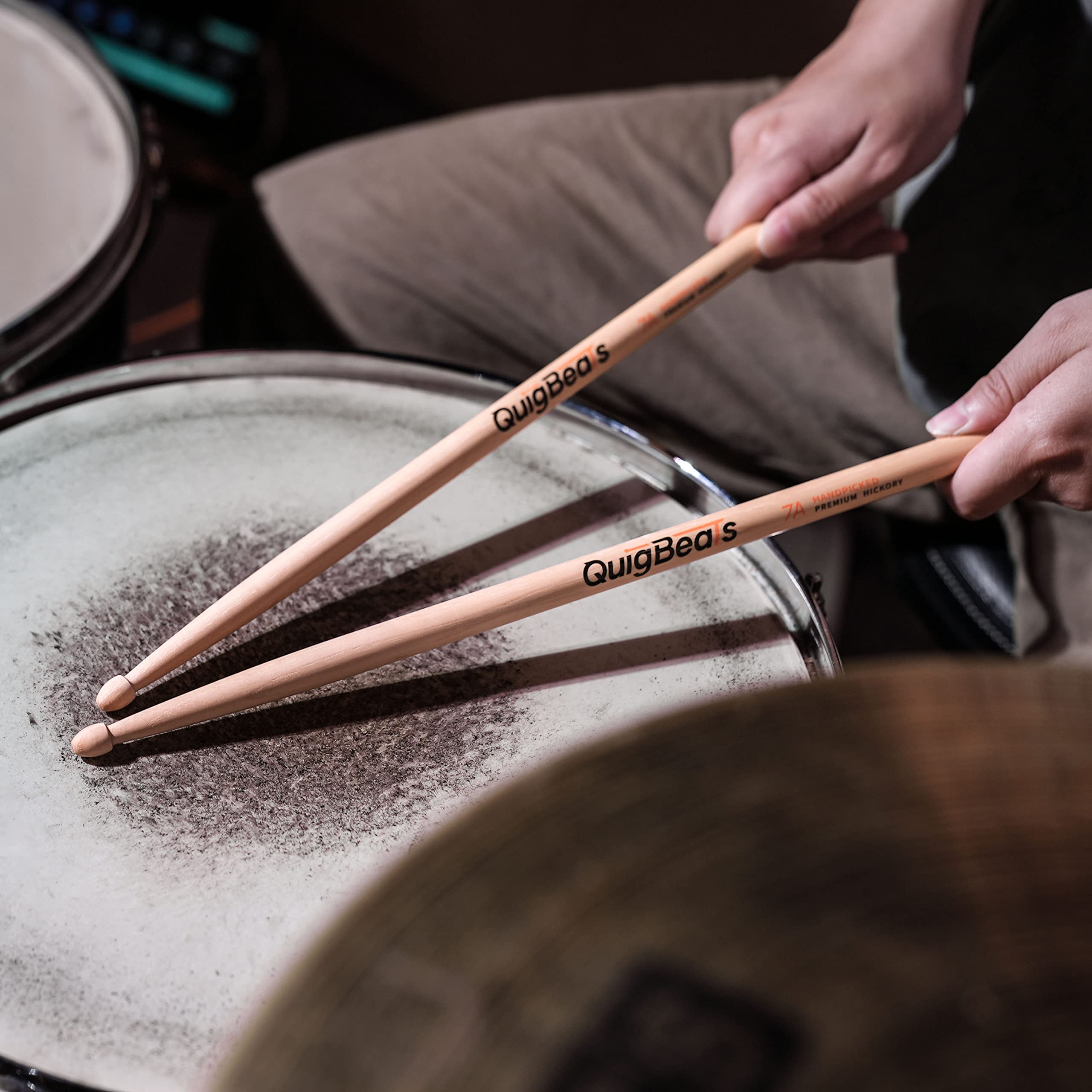 Quigbeats Drum Sticks, Premium Hickory 7A Drumsticks, Pitch Matched Drumsticks For Adults & Kids 2 Pairs   A