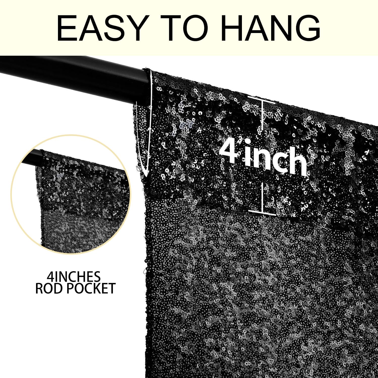 2  8Ft 4Pcs Black Sequin Backdrop Curtains Panels, Photography Backdrop Glitter Curtains Fabric Background For Christmas Wedding