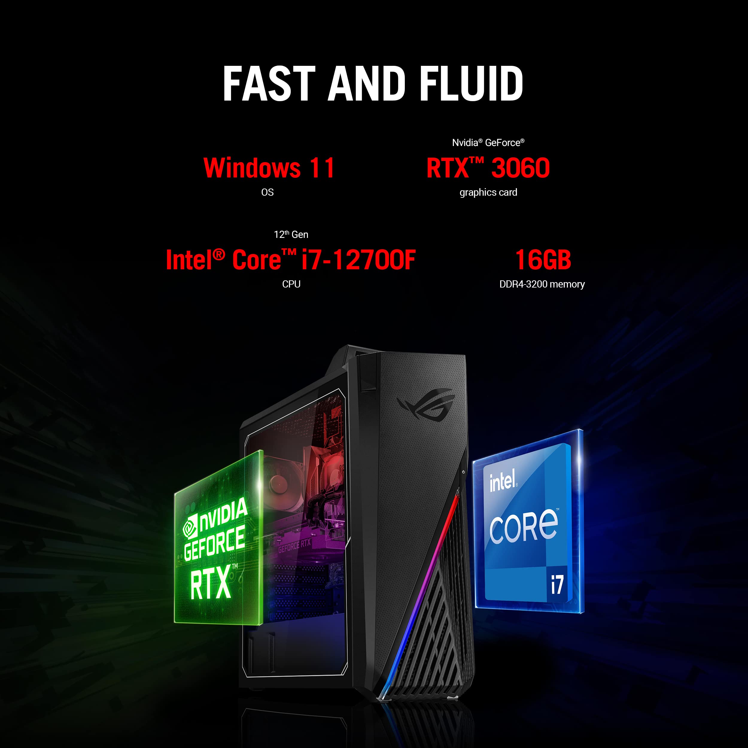 Asus Rog Strix G15 Gaming Desktop Pc, Intel Core I7 12700F, Geforce Rtx 3060 12Gb, 16Gb Ddr4 Ram, 1Tb Pcie 4.0 Ssd, Windows 11 H