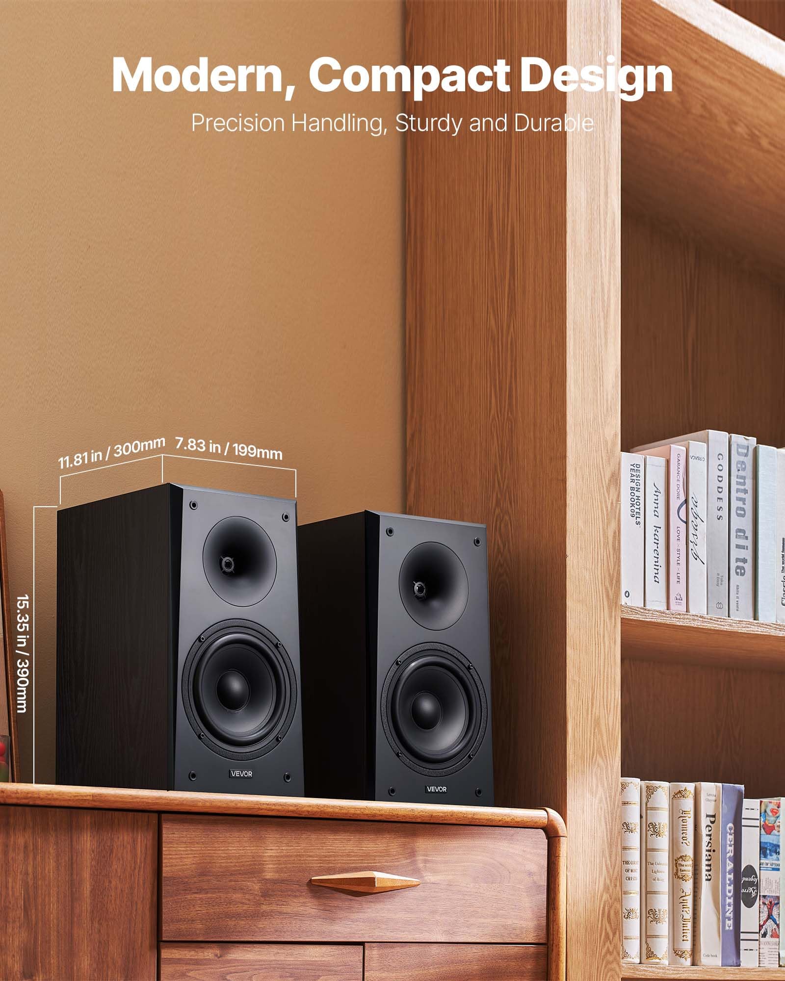 Vevor Passive Bookshelf Speaker, 100W, Book Shelf Stereo Speakers With 6.5-Inch Woofer And 1-Inch Tweeter, Detachable Grille, 55