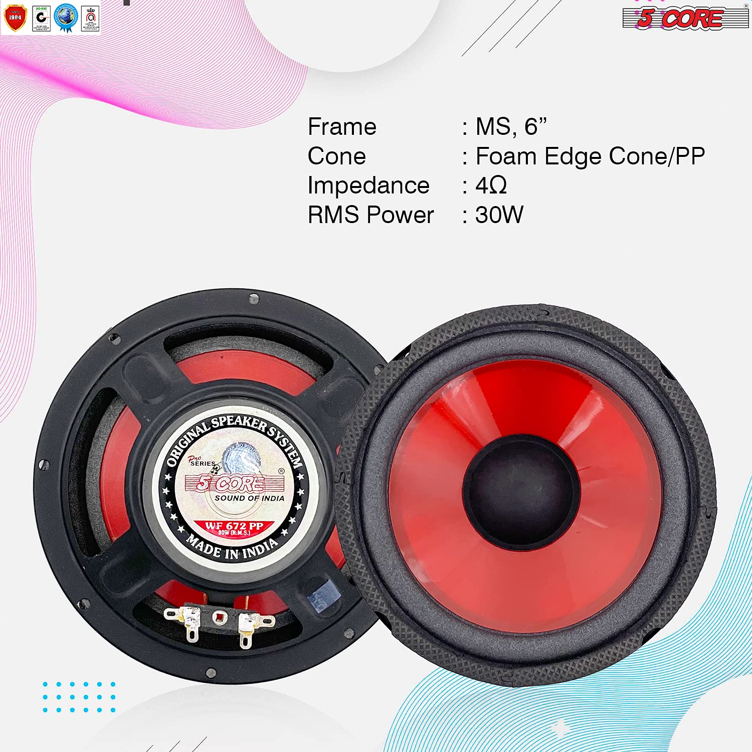 5Core 6 Inch Subwoofer Speaker Replacement Woofer 300W Peak Pro Audio Component Car Sub Woofer   Wf 672 Pp