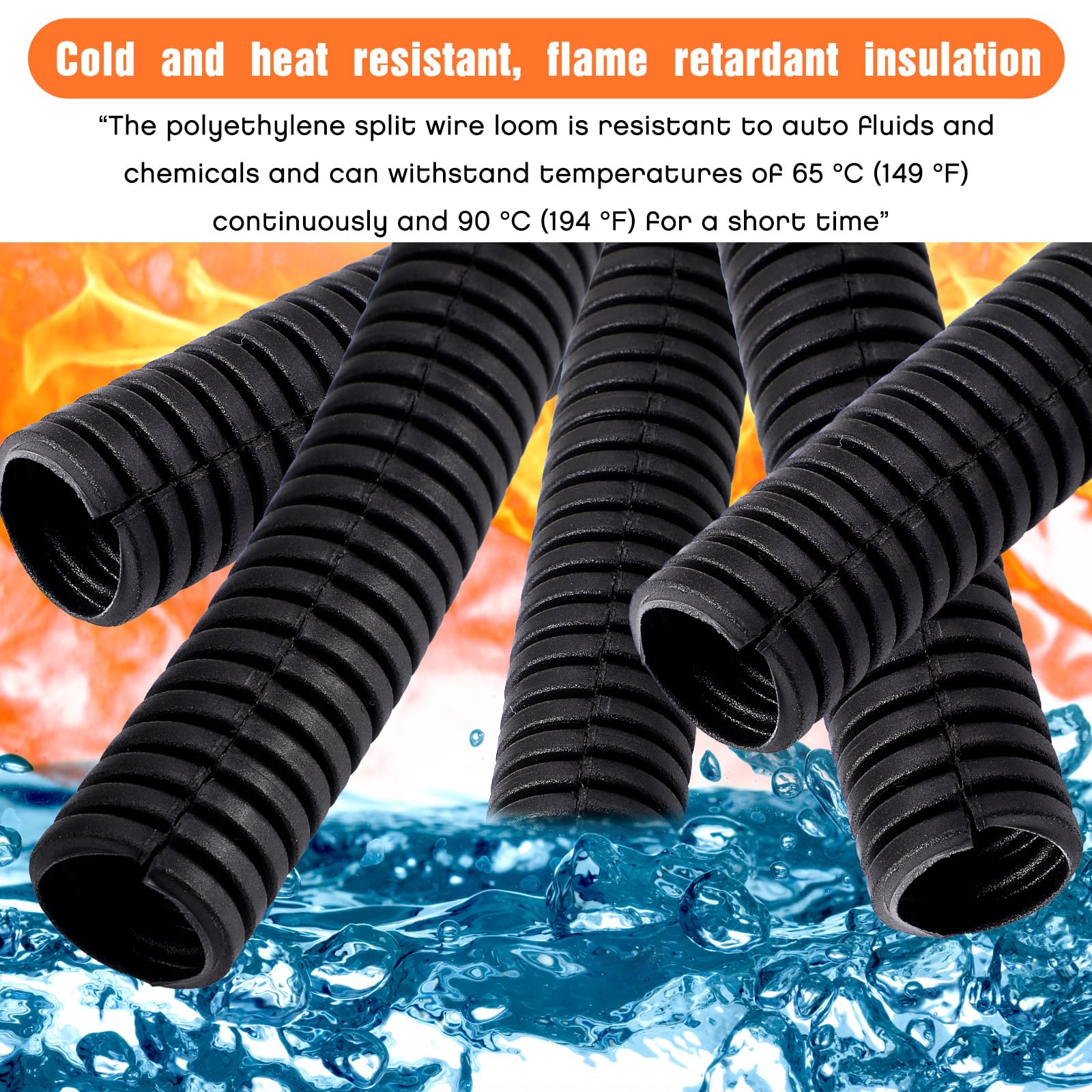 Sasylvia 1/2 X 500 Ft Split Wire Loom Cord Protector Tubing Split Wire Conduit Wire Protector Tubing Convoluted Cable Tube Black