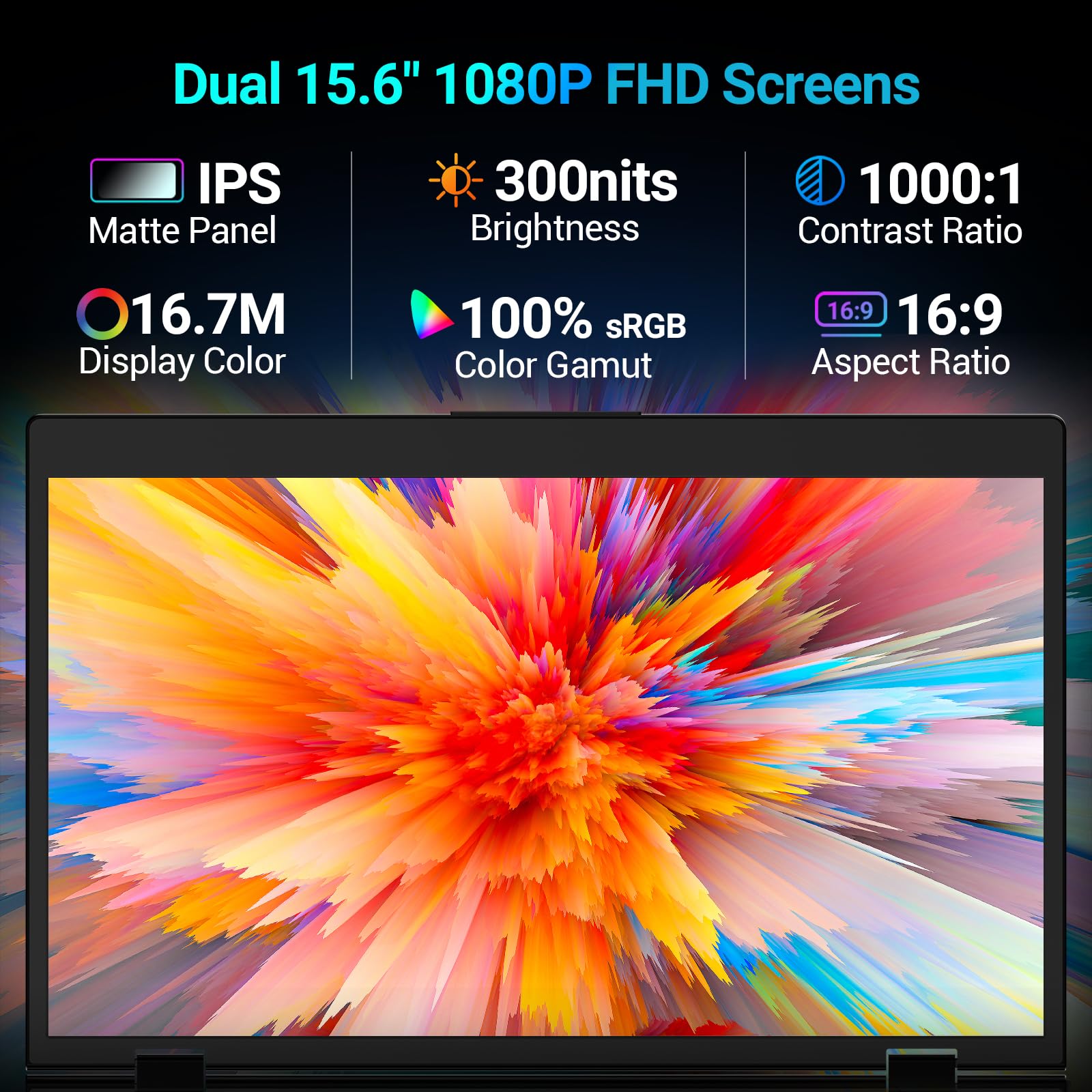 Hotyeah Triple Laptop Screen Extender, 15.6'' Dual Stacked Monitor (Wins/Mac/Android),1080P Fhd Folding Portable Travel Extended