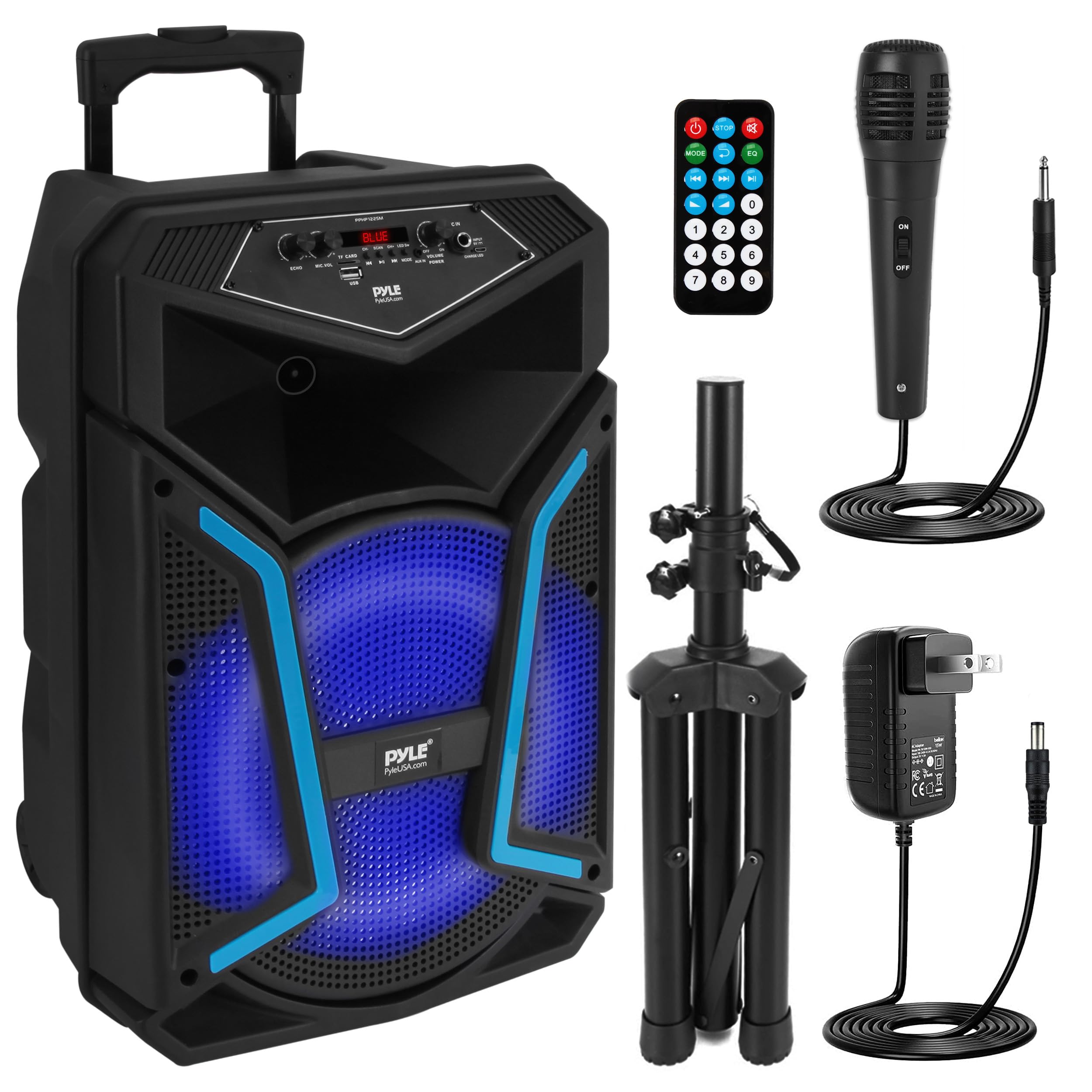 Pyle Portable Bluetooth PA Speaker System - 800W Outdoor Bluetooth Speaker Portable PA System w/ Microphone In, Party Lights, MP