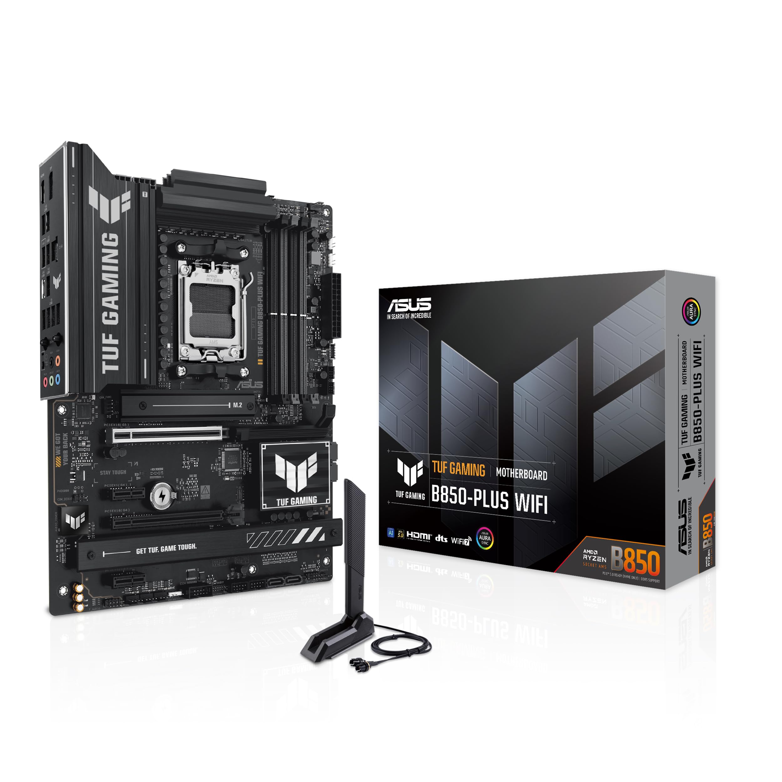 Asus Tuf Gaming B850 Plus Wifi Amd Am5 B850 Atx Motherboard, 14+2+1 80A Stages, Ai Ready, Ddr5, Pcie 5.0, 3X M.2, Wi Fi 7, 2.5Gb