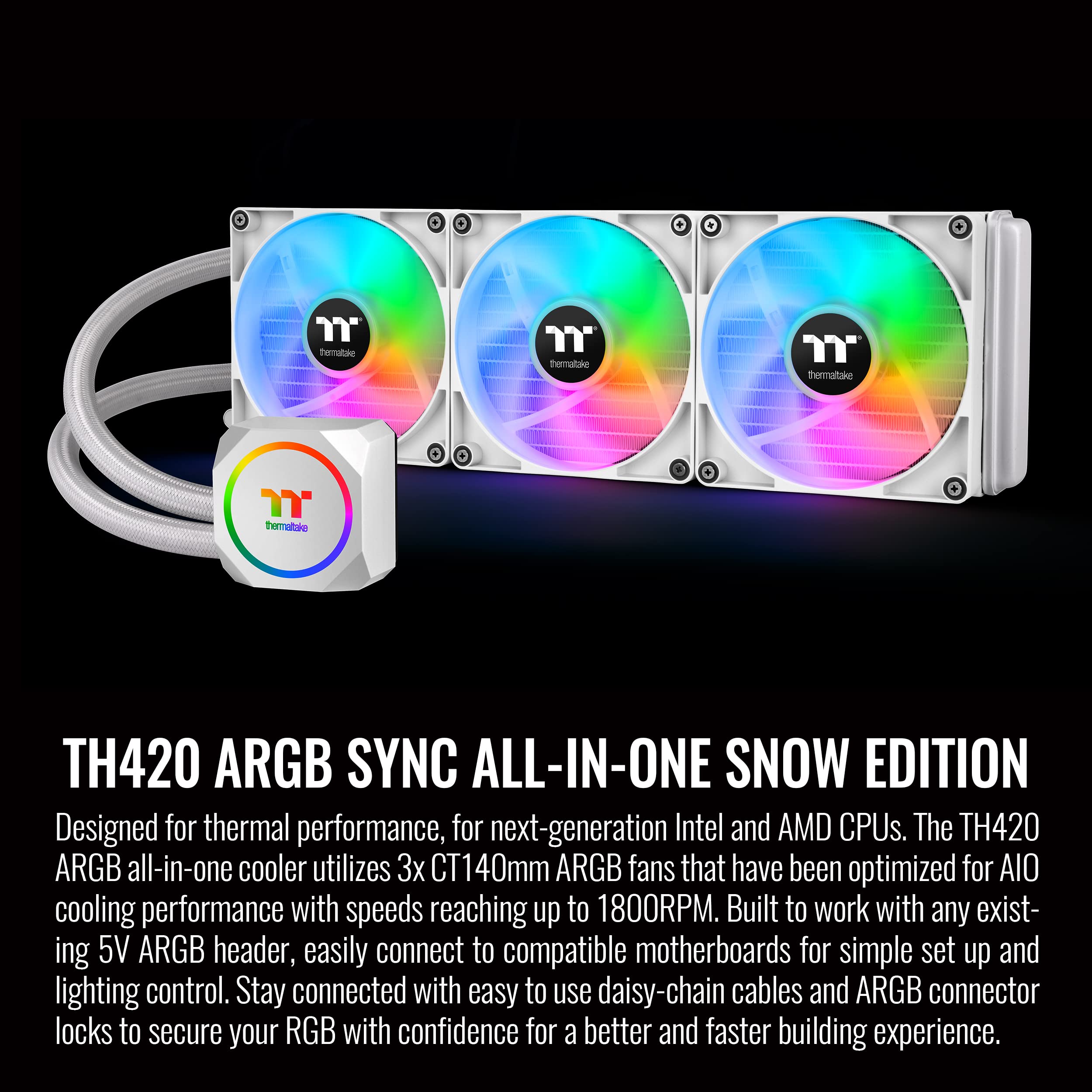 Thermaltake Th420 Argb Sync All-In-One Liquid Cooler Snow Edition, Amd(Am5/Am4) Intel(Lga 1700/1200), 420Mm High Efficiency Radi