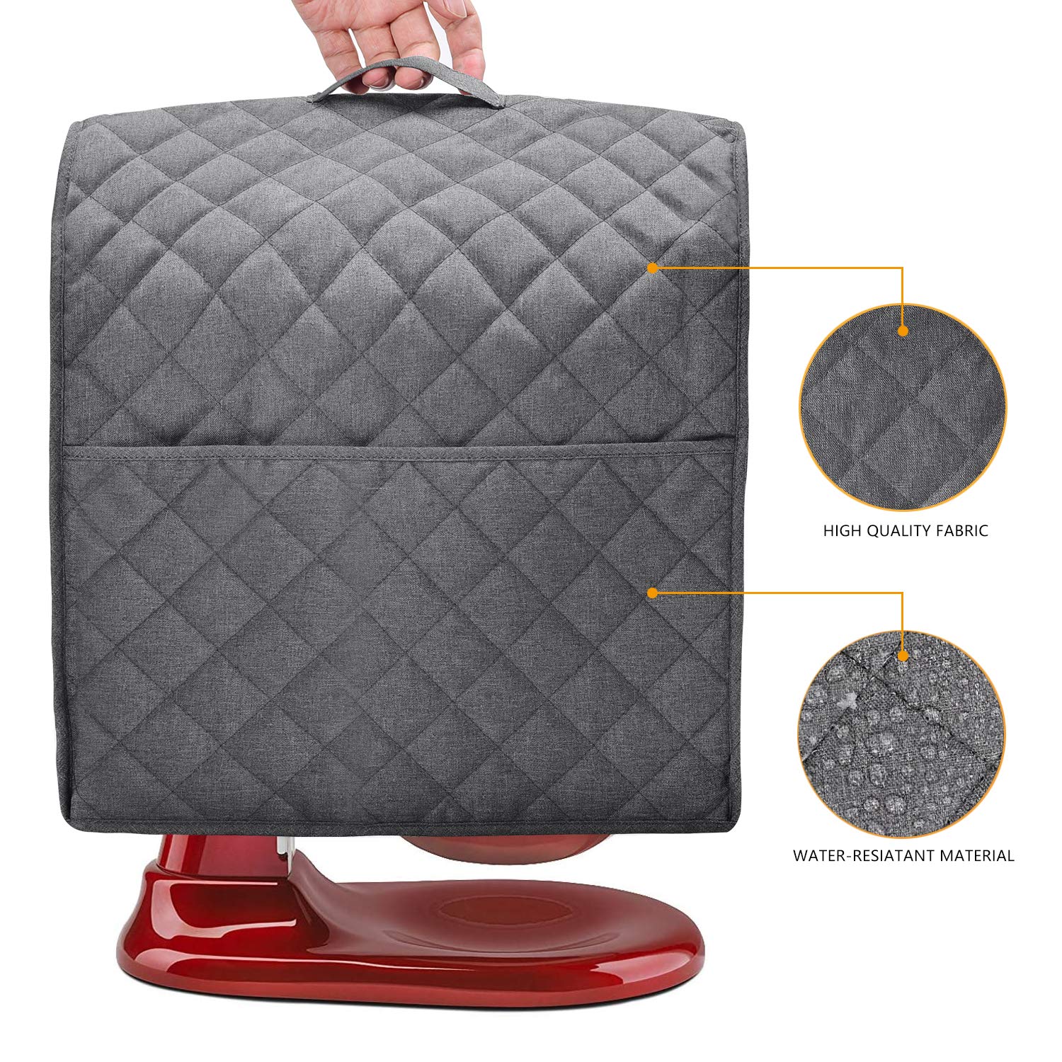 Stand Mixer Dust Cover With 3 Pockets Compatible With Kitchenaid Tilt Head, Easy Cleaning,Can Ironable (Dark Gray, Fits For 6 8