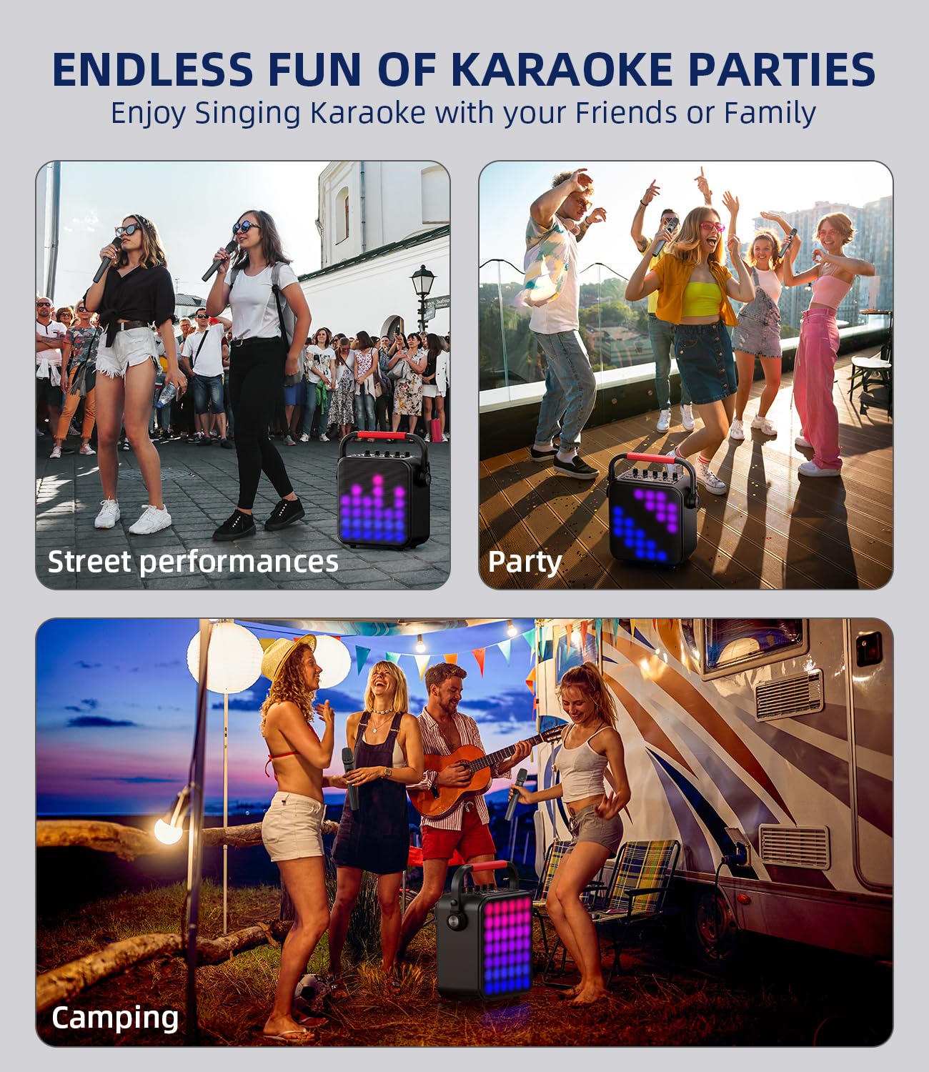 Karaoke Machine For Adults & Kids With Full Screen Led Lights, Portable Bt Speaker With 2 Microphones, Bass/Treble Adjustment, S