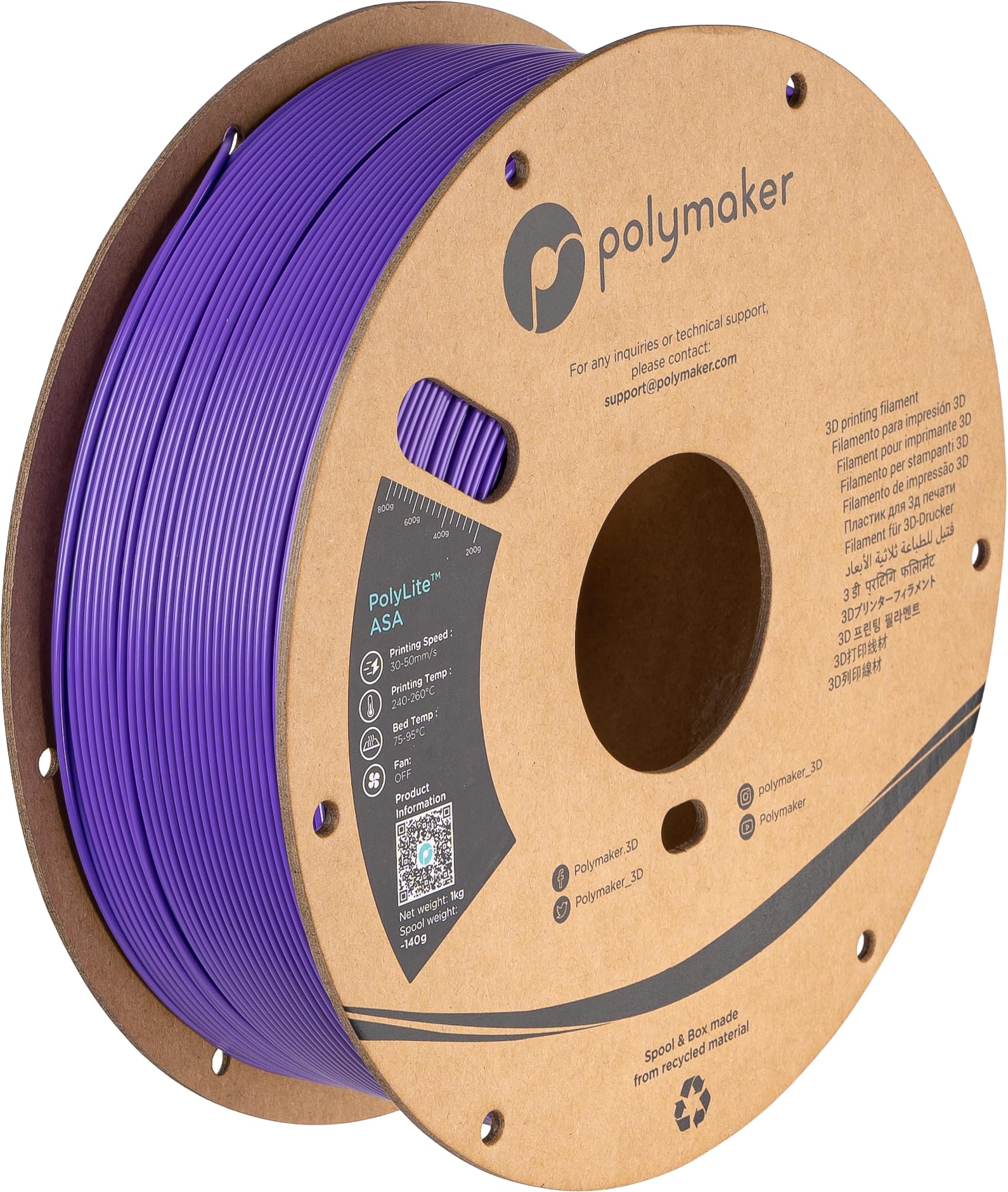 Polymaker ASA Filament 1.75mm Purple, 1kg ASA 3D Printing Filament, Heat & Weather Resistant - ASA 3D Printer Filament Perfect f