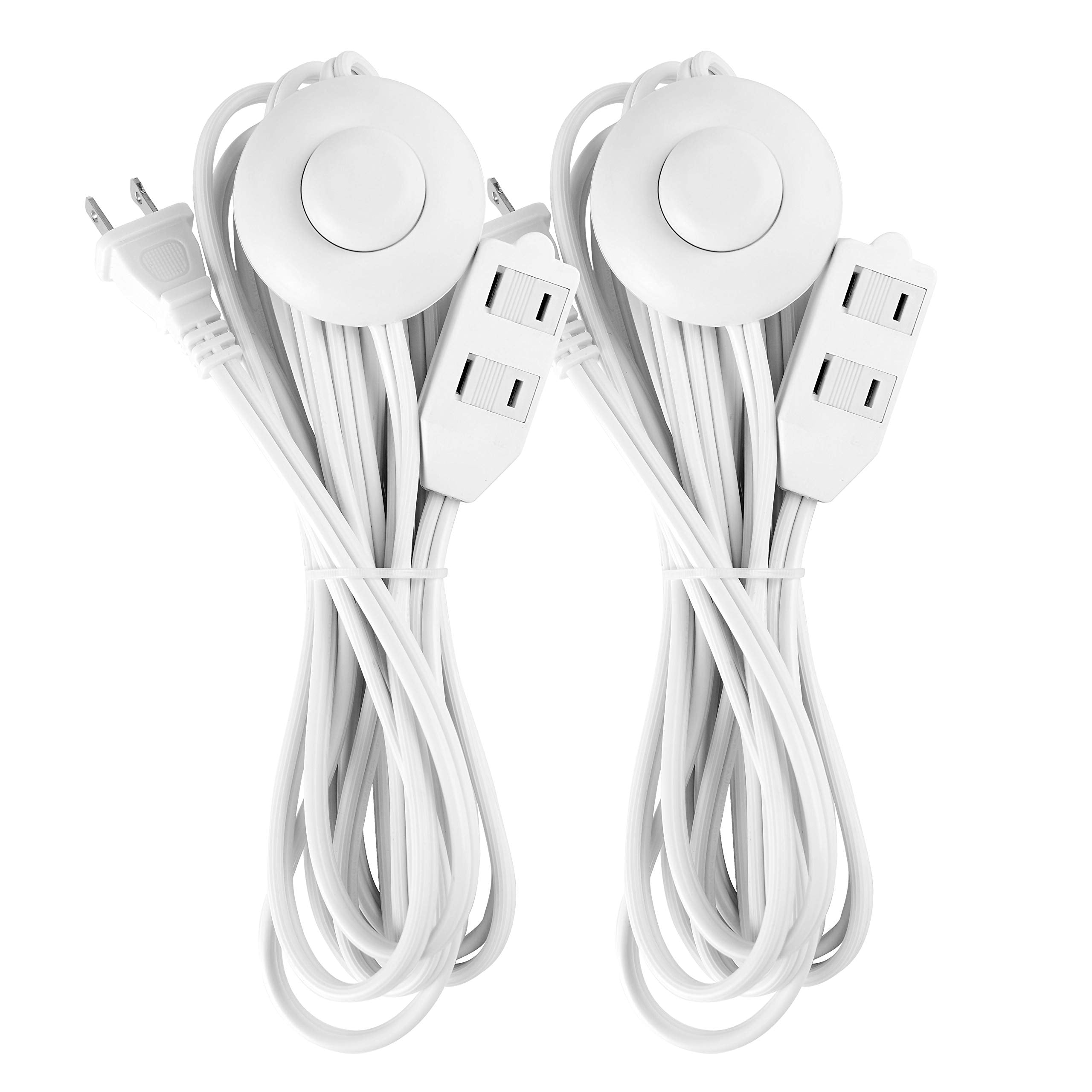 12 Feet Extension Cords, 3 Outlets Power Cord With Hand/Foot Switch, 16Awg 13A/125V/1625W,Safety Twist Lock, White,2Pk