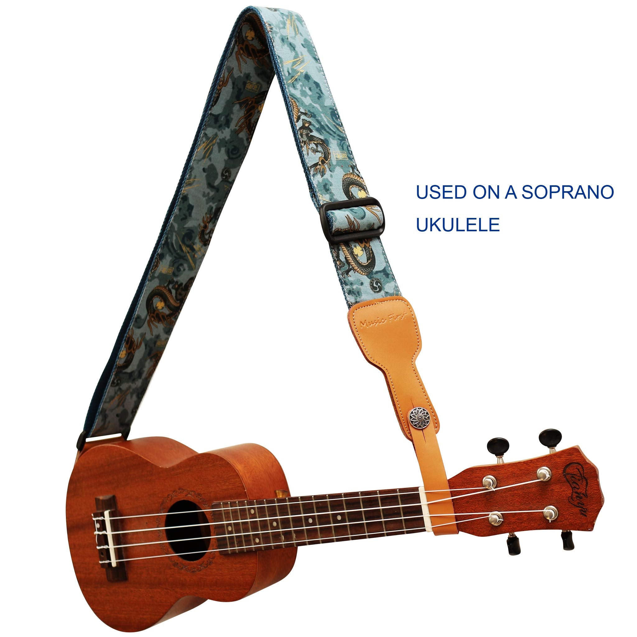 Music First Original Design, 2 Inch Width (5Cm), Ukiyoe Style The Dragon King    Soft Muslin & Genuine Leather Delux Guitar Stra
