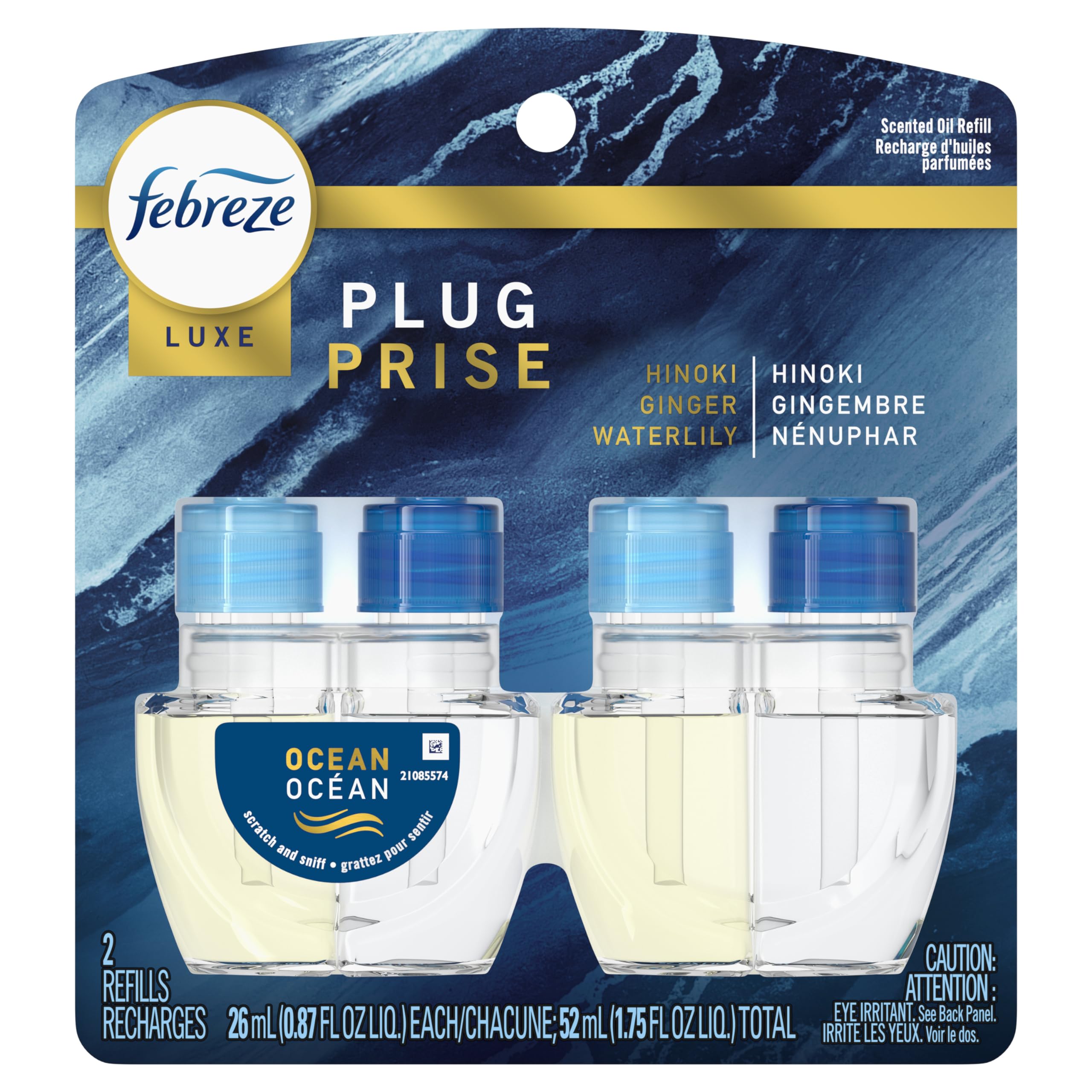 Febreze Origins Fade Defy Plug Air Freshener & Odor Fighter, Ocean, (2) .87 Fl. Oz. Oil Refills