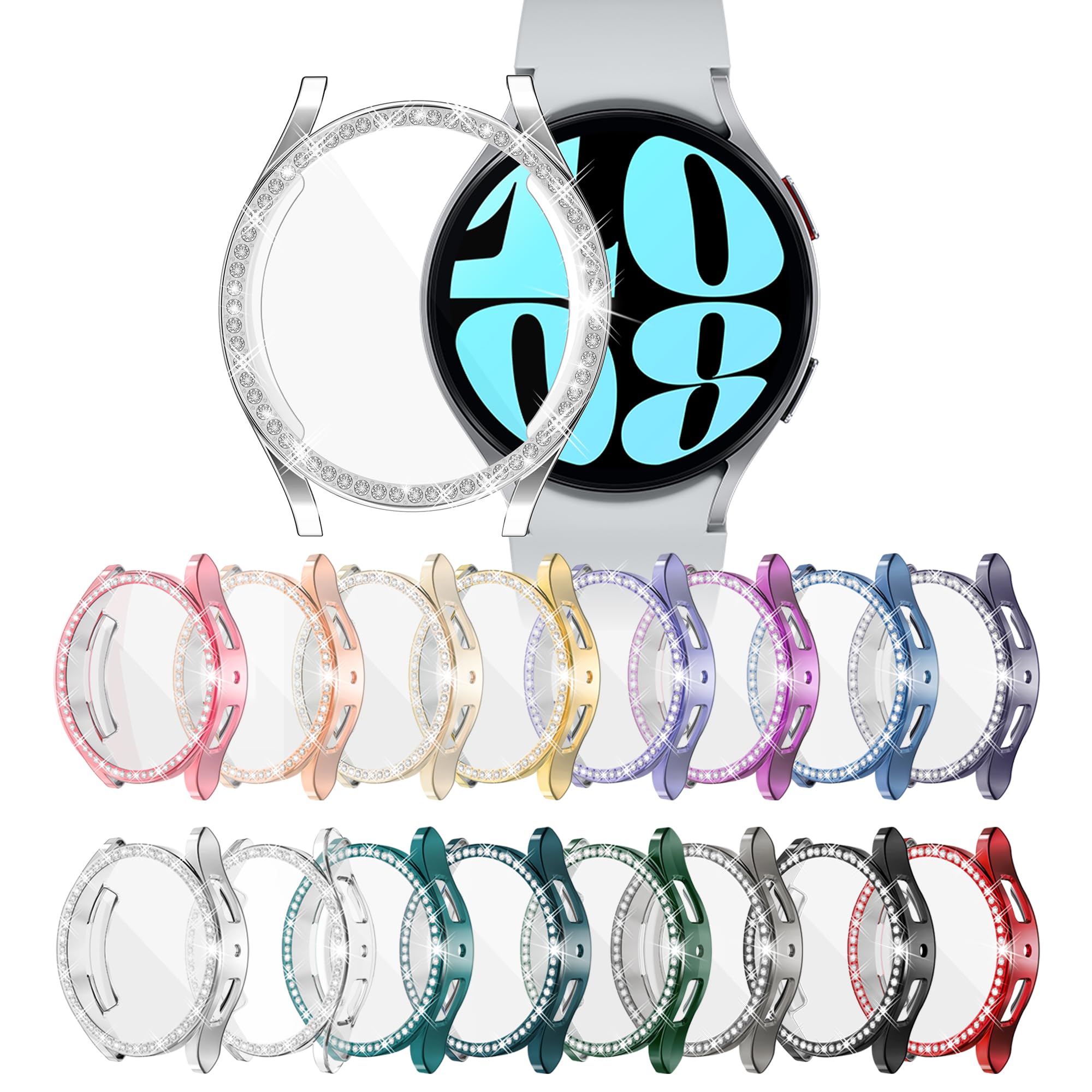 [16 Pack] Bling Watch Screen Protector For Samsung Galaxy Watch6 44Mm, Glitter Case Tpu Soft Cover Full Protection With Crystal 