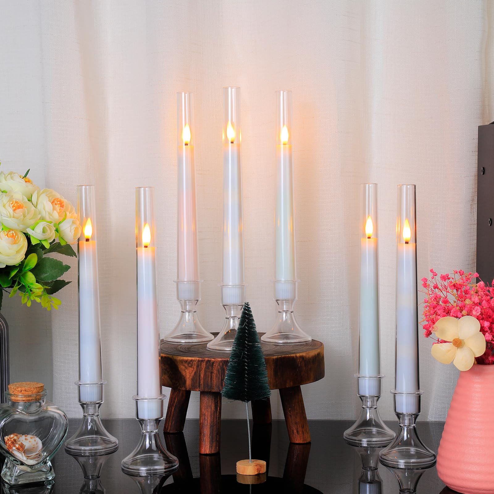 Comenzar 12Pc Flameless Taper Candles   Led Candles, Flickering Design With Base, Perfect For Home, Windows,Decoration,Weddings,