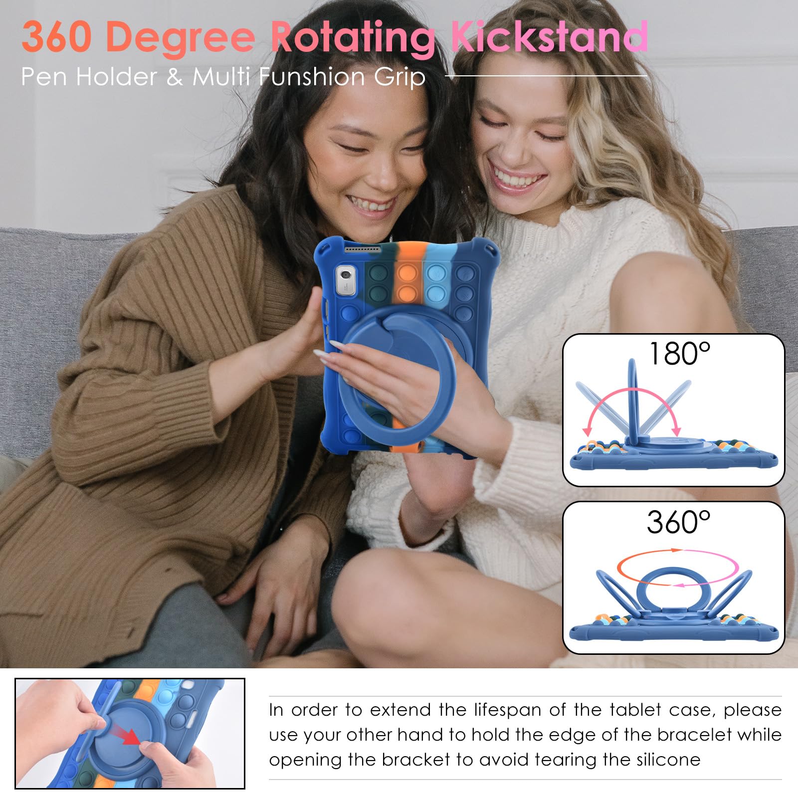 Detuosi Silicone Case For Lenovo Tab M9 9.0 Inch 2023 (Tb 310Fu), With Handle Kickstand, Adjustable Multi Angle Case For Tab M9