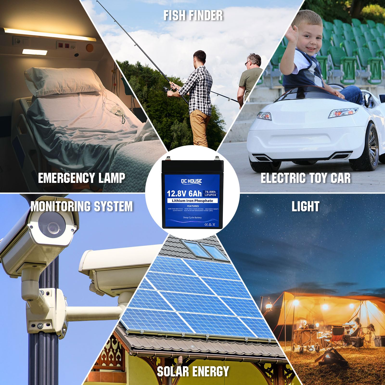 Dc House 12V 6Ah Mini Lithium Lifepo4 Deep Cycle Battery, 3000+ Cycles Lithium Iron Phosphate Rechargeable Battery For Ups, Ligh