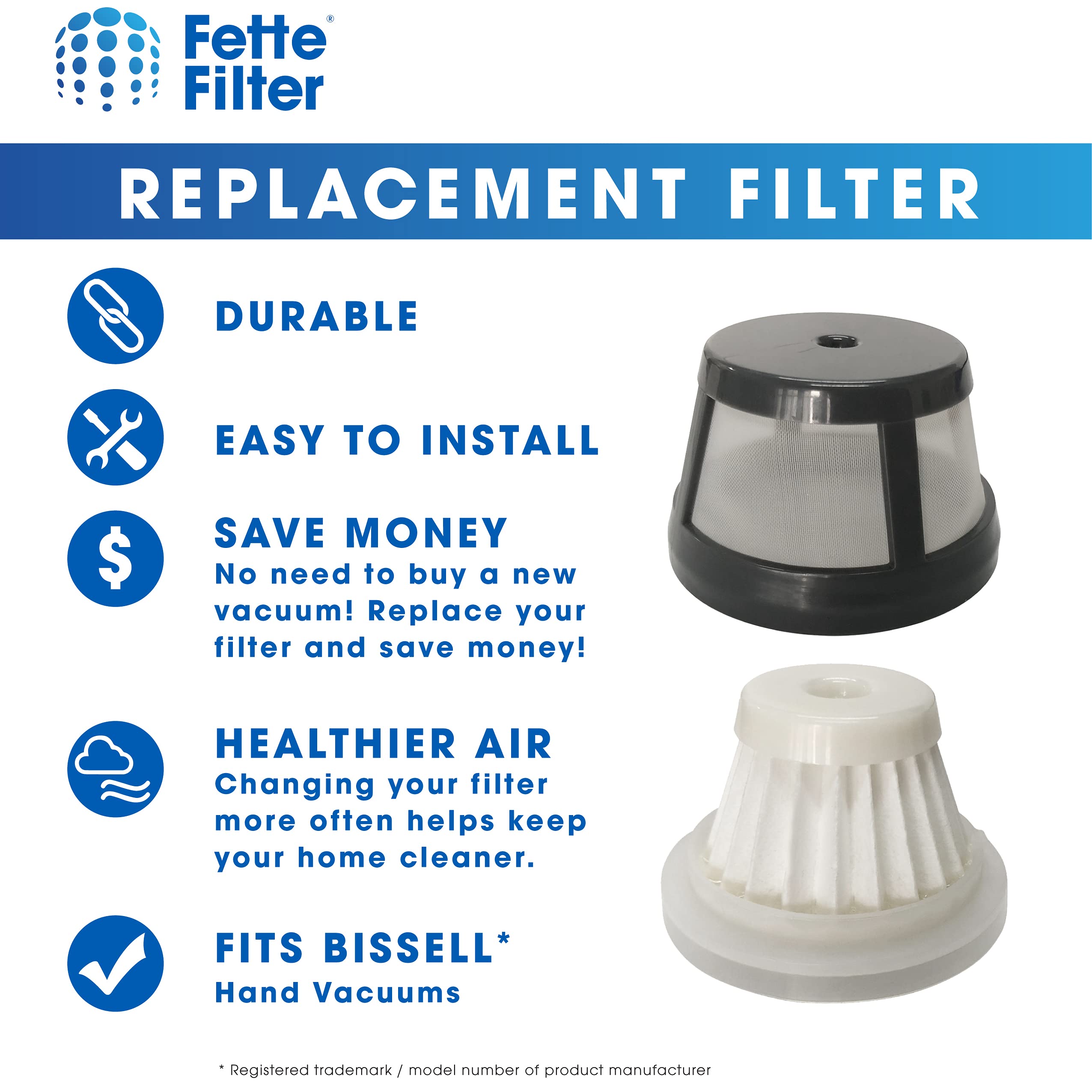 Fette Filter   1624405 Replacement Filter Compatible With Bissell Aeroslim & Turboslim Hand Vacuum Models 29869,29861, 29867, 29
