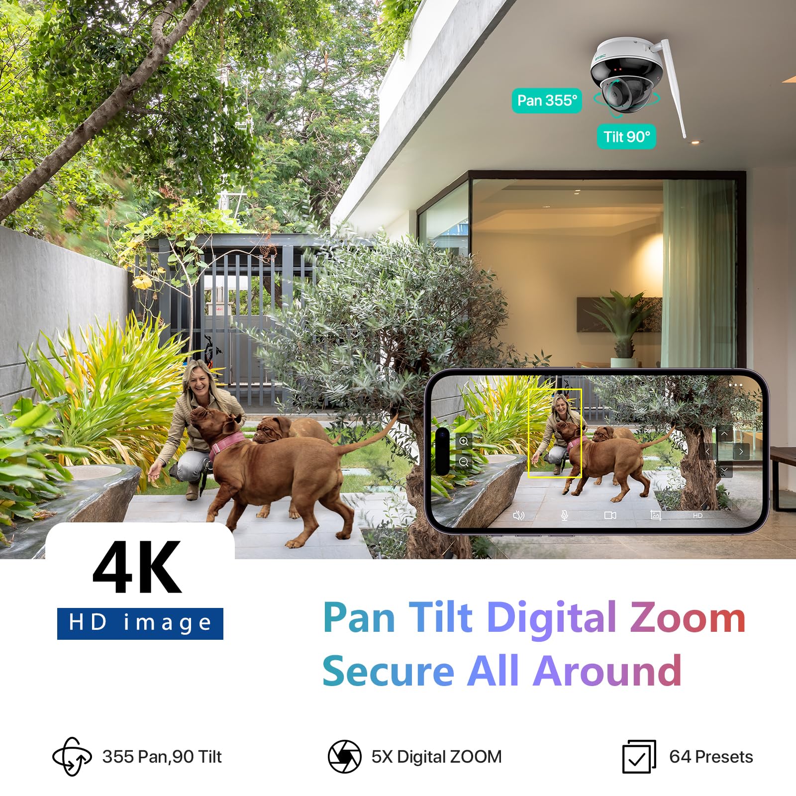 Sv3C 4K Ptz Wifi Security Camera Outdoor, 8Mp Wireless Ip Dome Camera Indoor With Humanoid Tracking, Infrared Hd Night Vision, 2