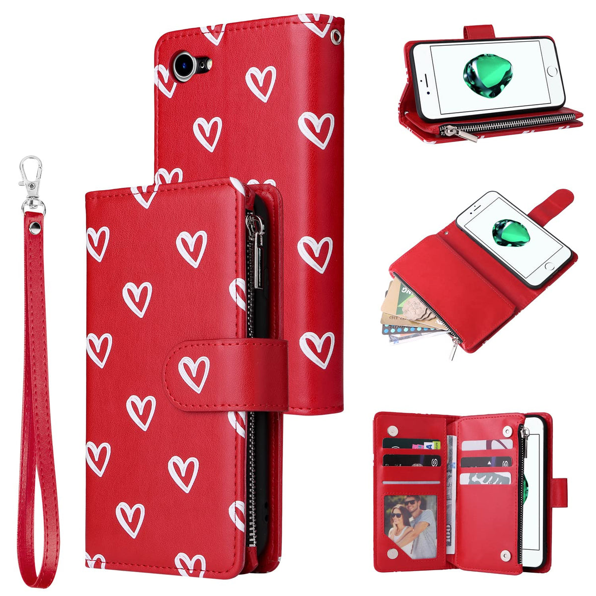 Ueebai Wallet Case For Iphone Se 2022 5G/Iphone 7/Iphone 8/Iphone Se 2020, Premium Pu Leather Magnetic Handbag Zipper Pocket Cas