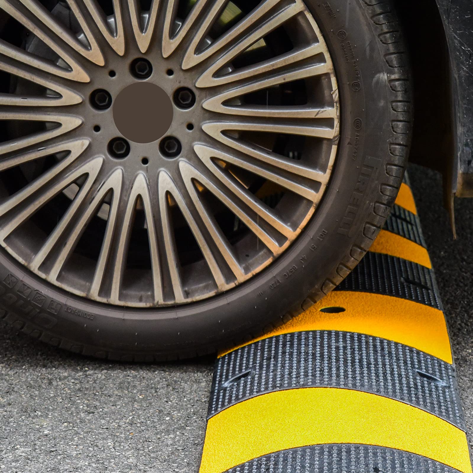 CXRCY Heavy Duty Modular 2-Channel Speed Bump Cable Ramp Rubber Yellow Black 71.7x12x2.4 Inch 2-Pack