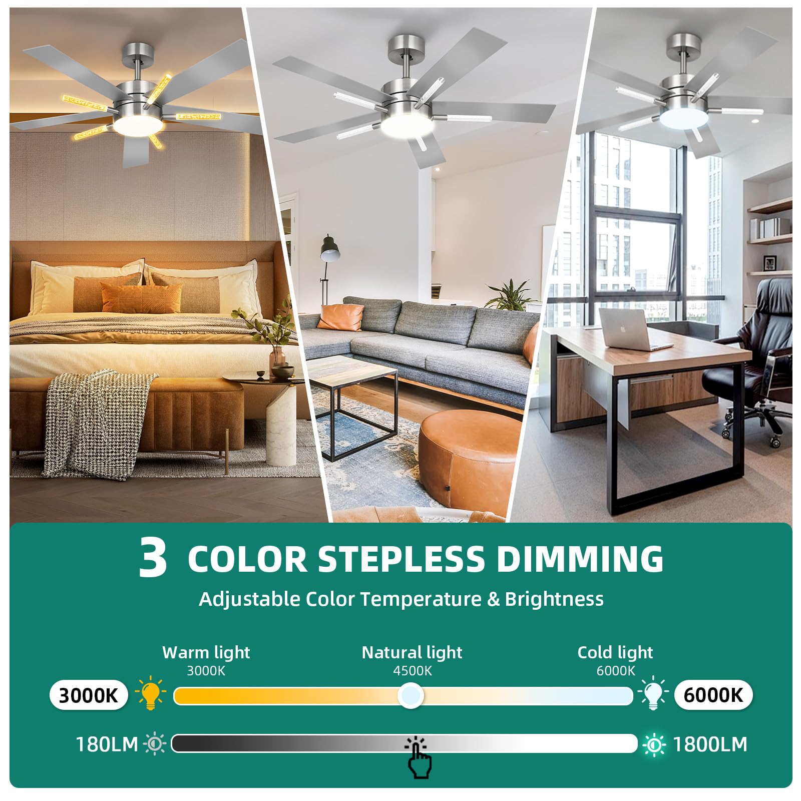 Yitahome 60 Inch Ceiling Fan With Light And Remote, 5 Blades With Crystal Rod Design, Modern Chandelier Ceiling Fan With Reversi