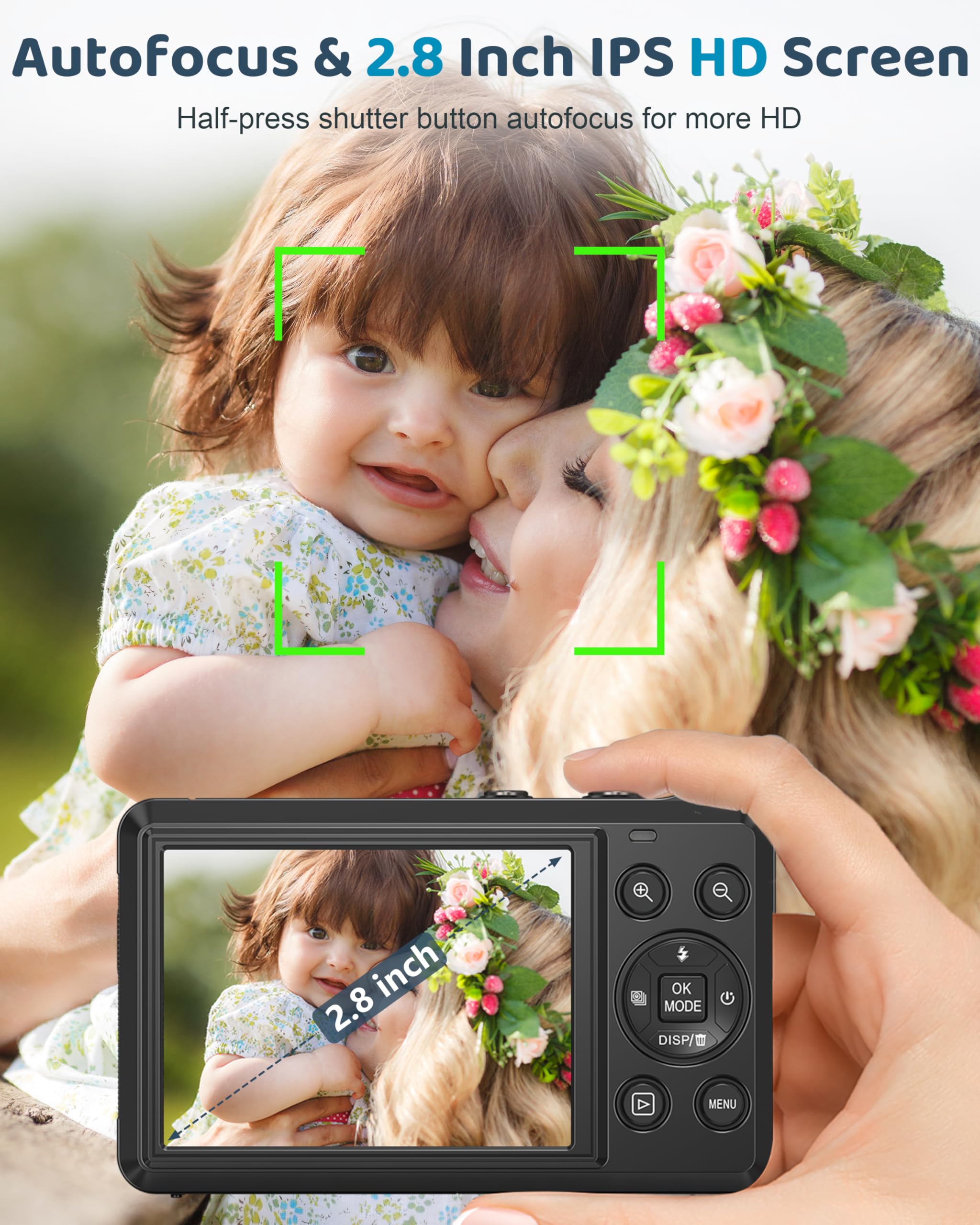 5K Digital Camera - 72Mp Uhd Digital Cameras For Photography - Autofocus Point And Shoot Small Camera With Flash For Kids - 2.8