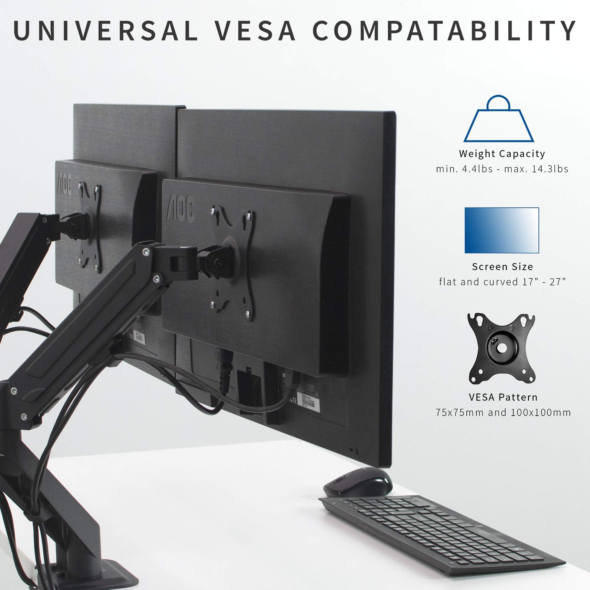 VIVO Aluminum Articulating Dual Monitor Arm for 17 to 27 inch Screens, Desk Mount Tension Spring Monitor Stand for 2 Screens, Black, STAND V102O
