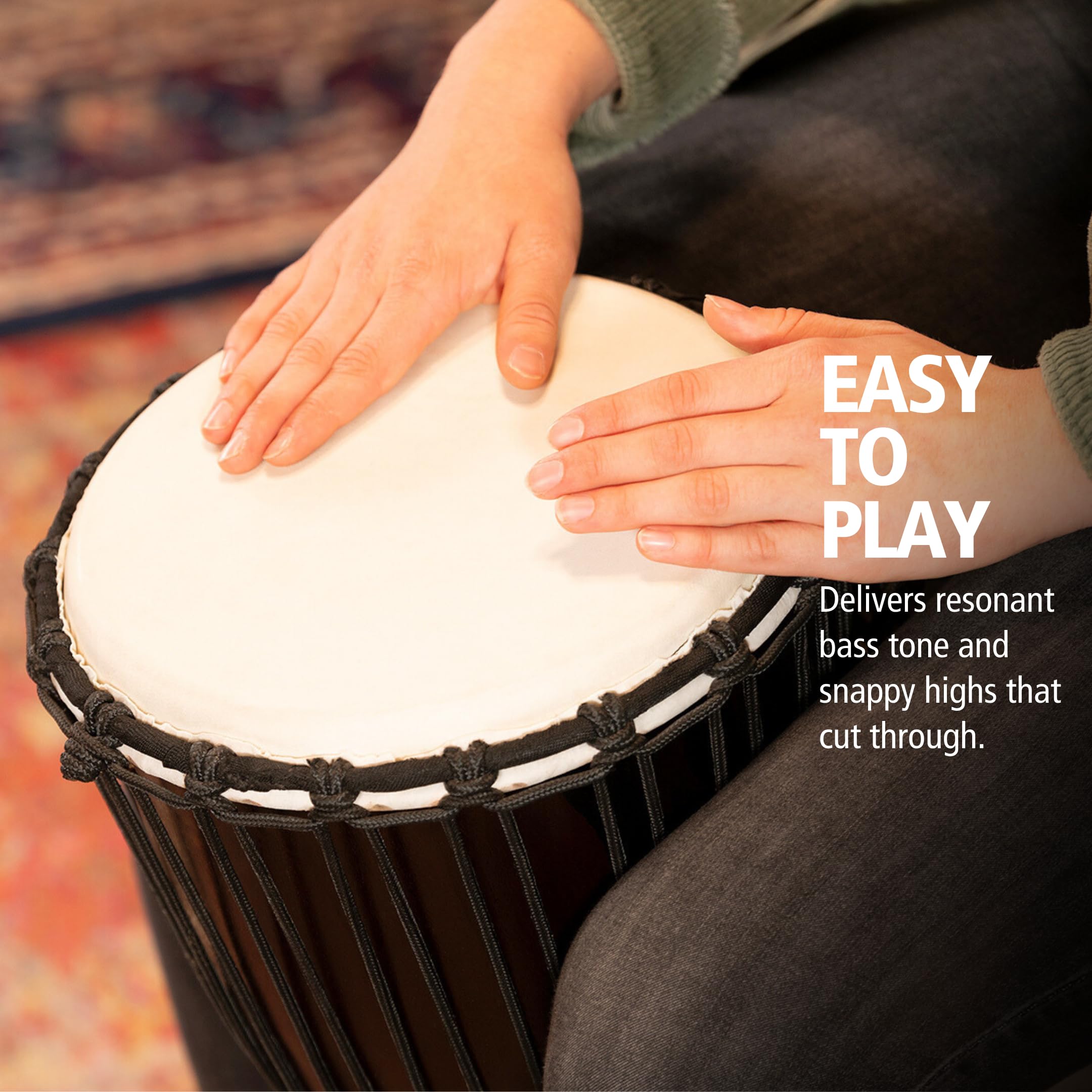 Meinl Percussion Djembe Hand Drum Circle Instrument, Carved Mahogany Headliner Series � Not Made In China � African Mali Weave Ropes, 2 Year Warranty, Congo, Medium (Hdj1 M)