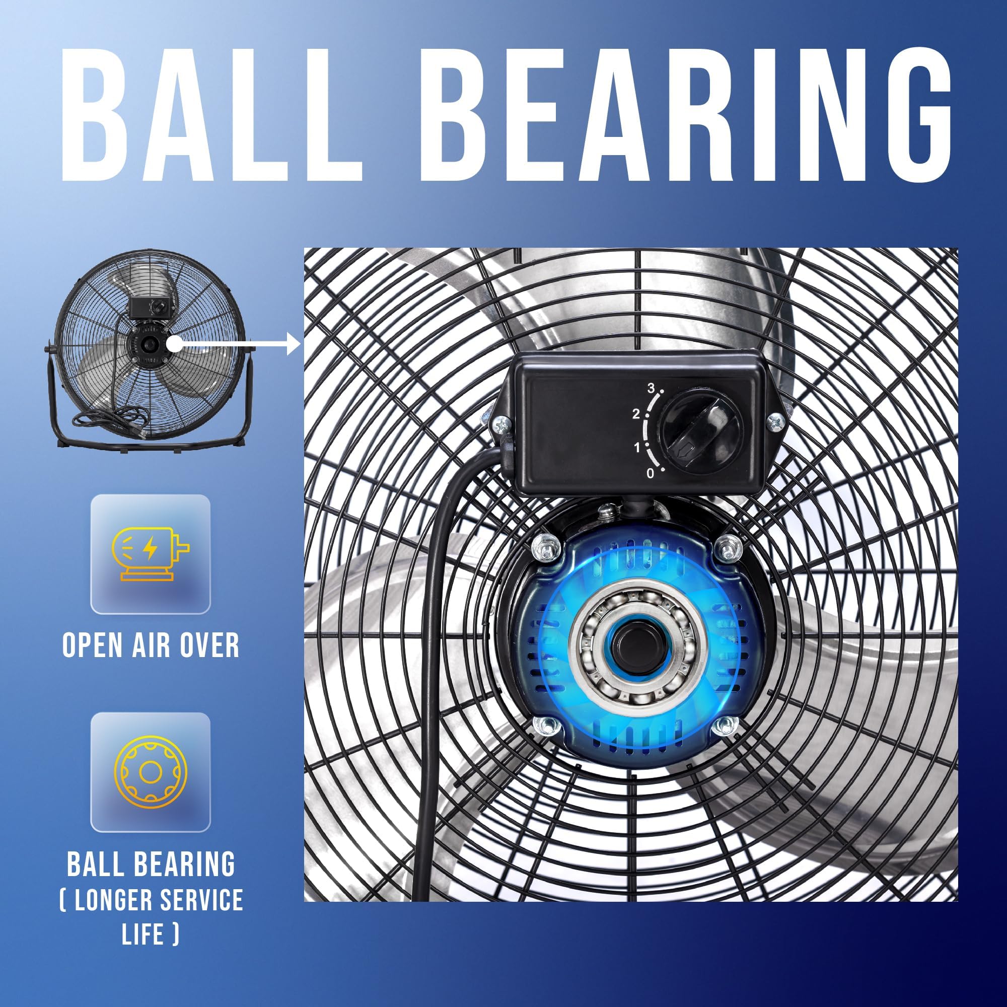 Tornado 18 Inch High Velocity Metal Floor Fan, 3 Speed Powerful Cooling For Industrial, Commercial, And Home Spaces, 120Tilt, 6.