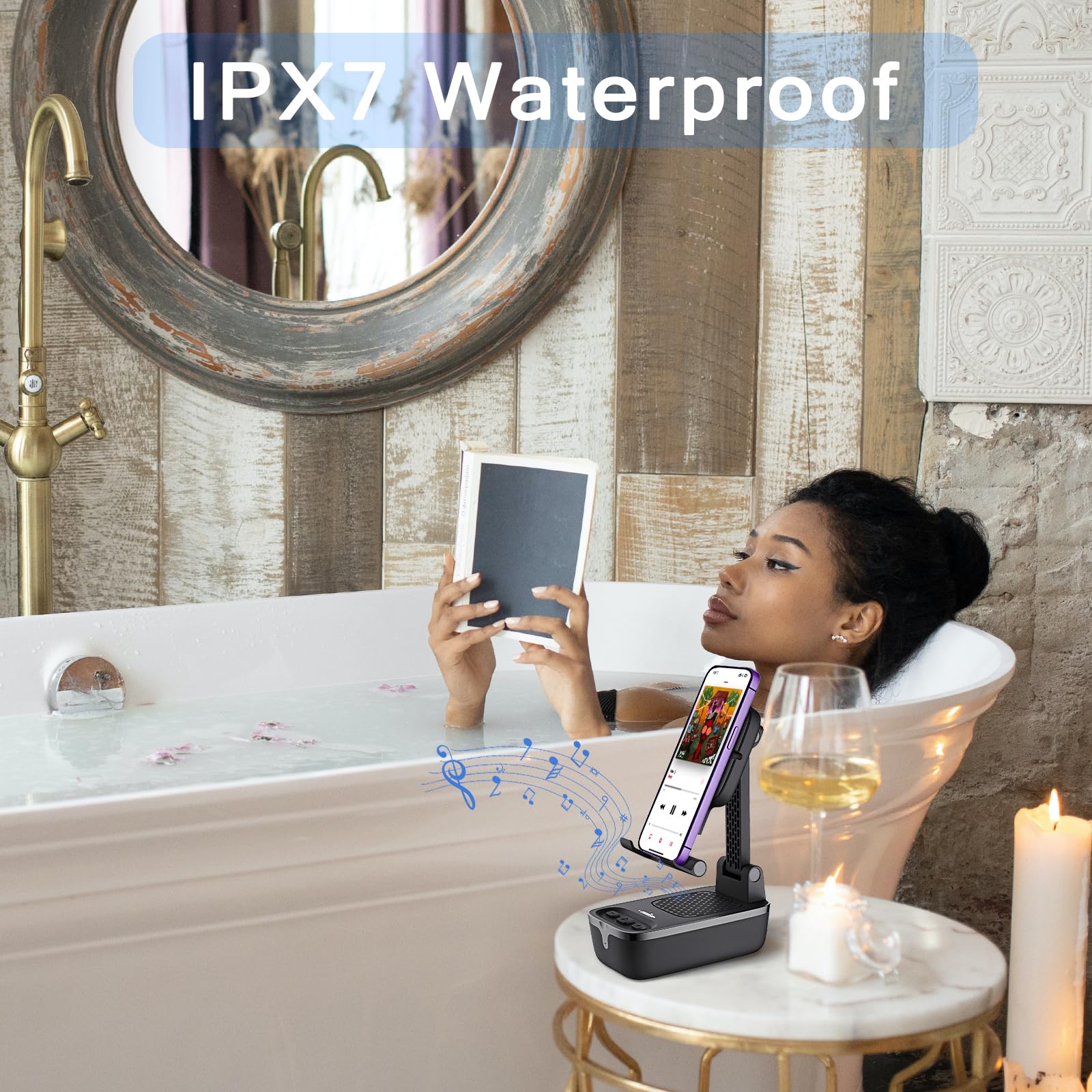 Comiso Gifts For Men Women,Birthday Gifts,Ipx7 Waterproof Cell Phone Stand With Bluetooth Speaker,Anti Slip Design Shower Phone Speaker With Hd Stereo Sound, Compatible For Any Smartphone/Tablet