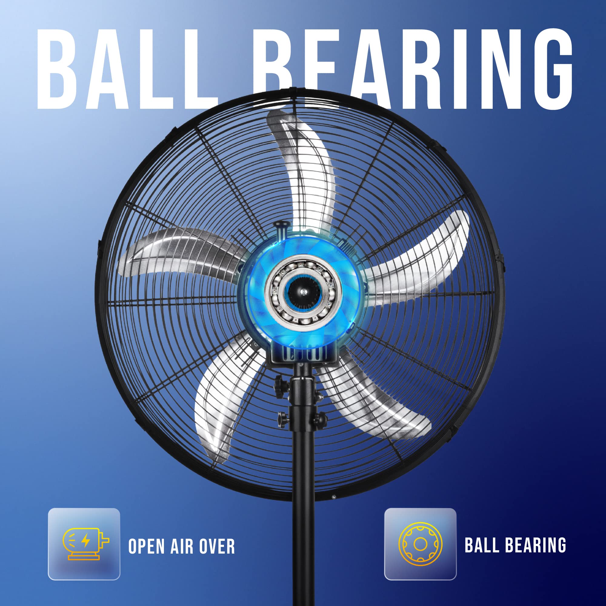 Tornado 20 Inch High Velocity Metal Oscillating Pedestal Fan Commercial, Industrial Use 3 Speed 5000 Cfm 1/6 Hp 6.6 Ft Cord Ul S