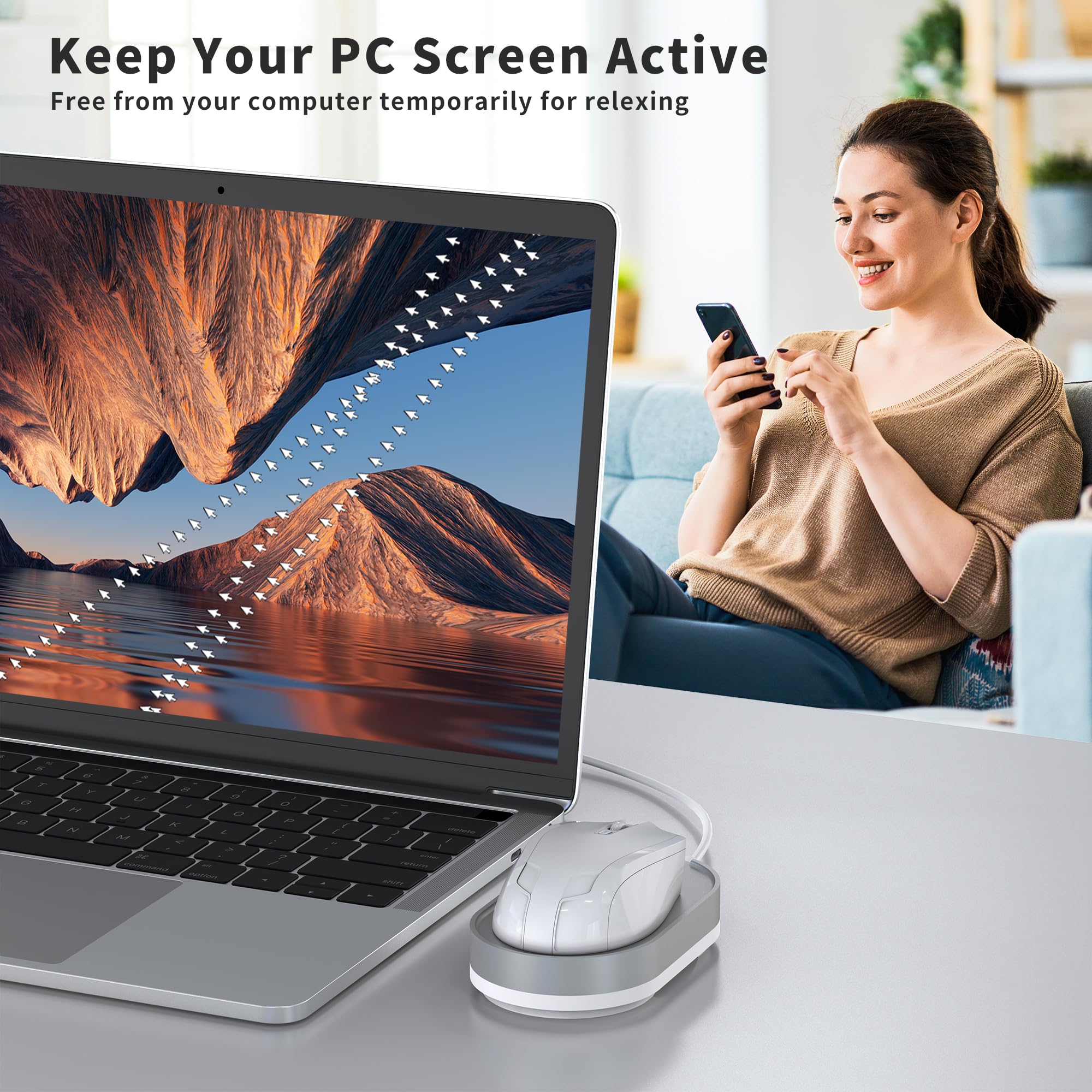 Jerryrun Mouse Jiggler, Undetectable Mouse Mover Device Wiggler Shaker With Drive Free Usb Cable And Usb C To Usb Adapter, Physi