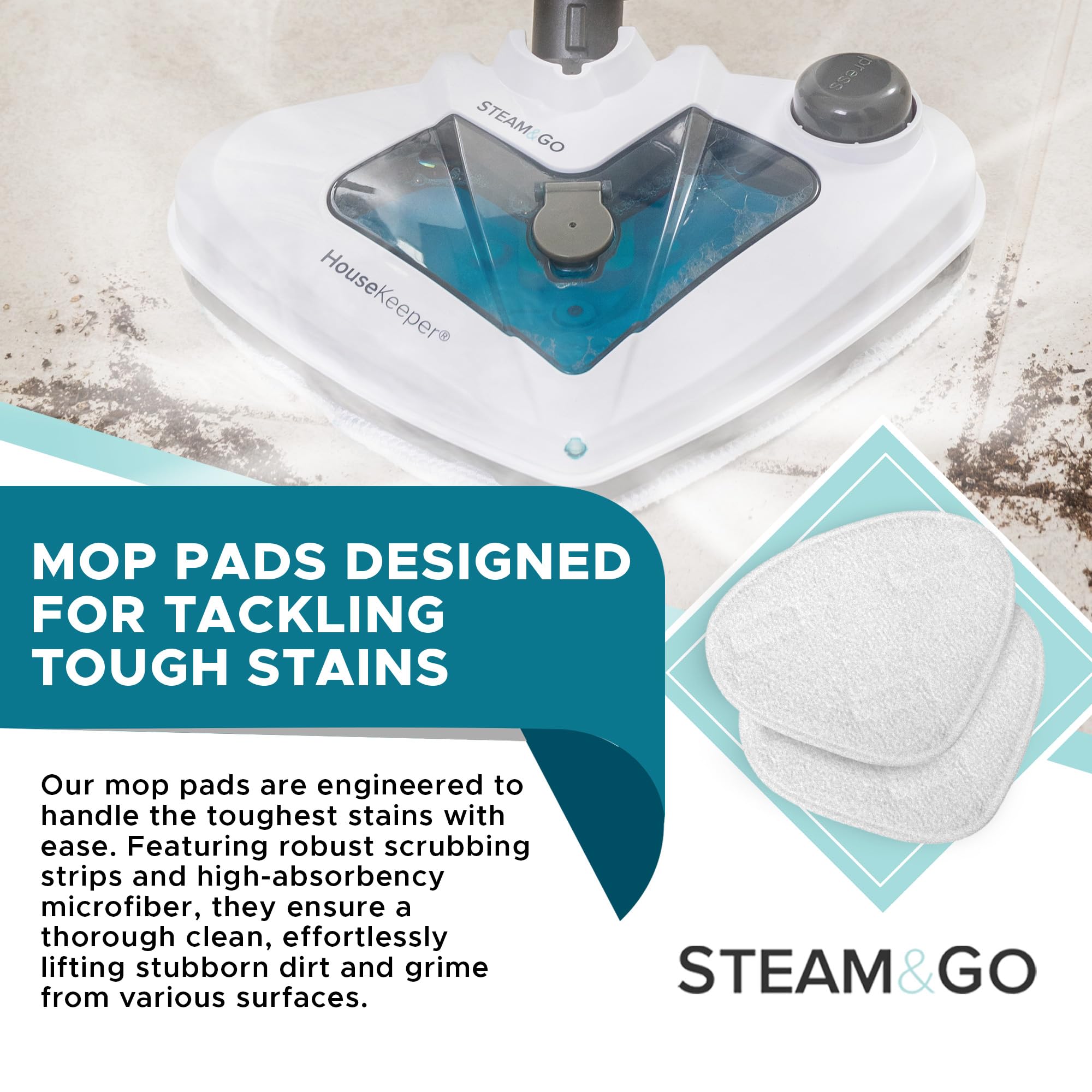 Steam & Go   Premium Steam Mop Pads, Microfiber Floor Steamer And Carpet Steamer Pads, Durable Steam Mops For Floor Cleaning, Wi