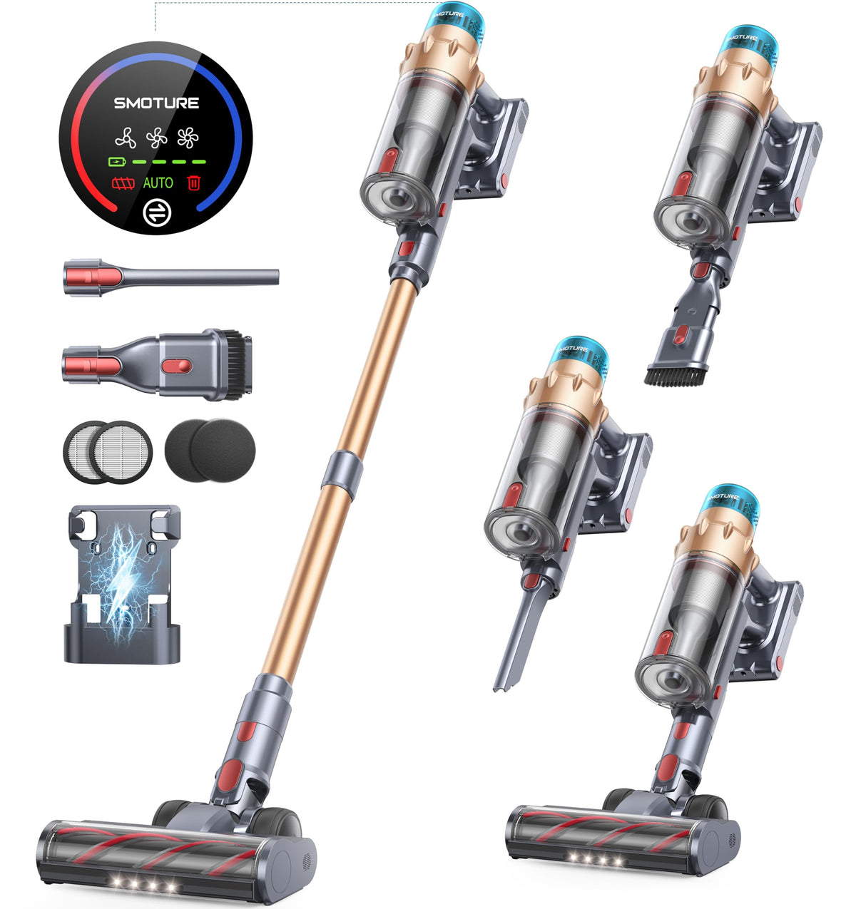 Cordless Vacuum Cleaner, 550W 45Kpa 60 Mins Runtime Self-Standing Vacuum Cleaners For Home, Stick Vacuum With Charging Dock Stat