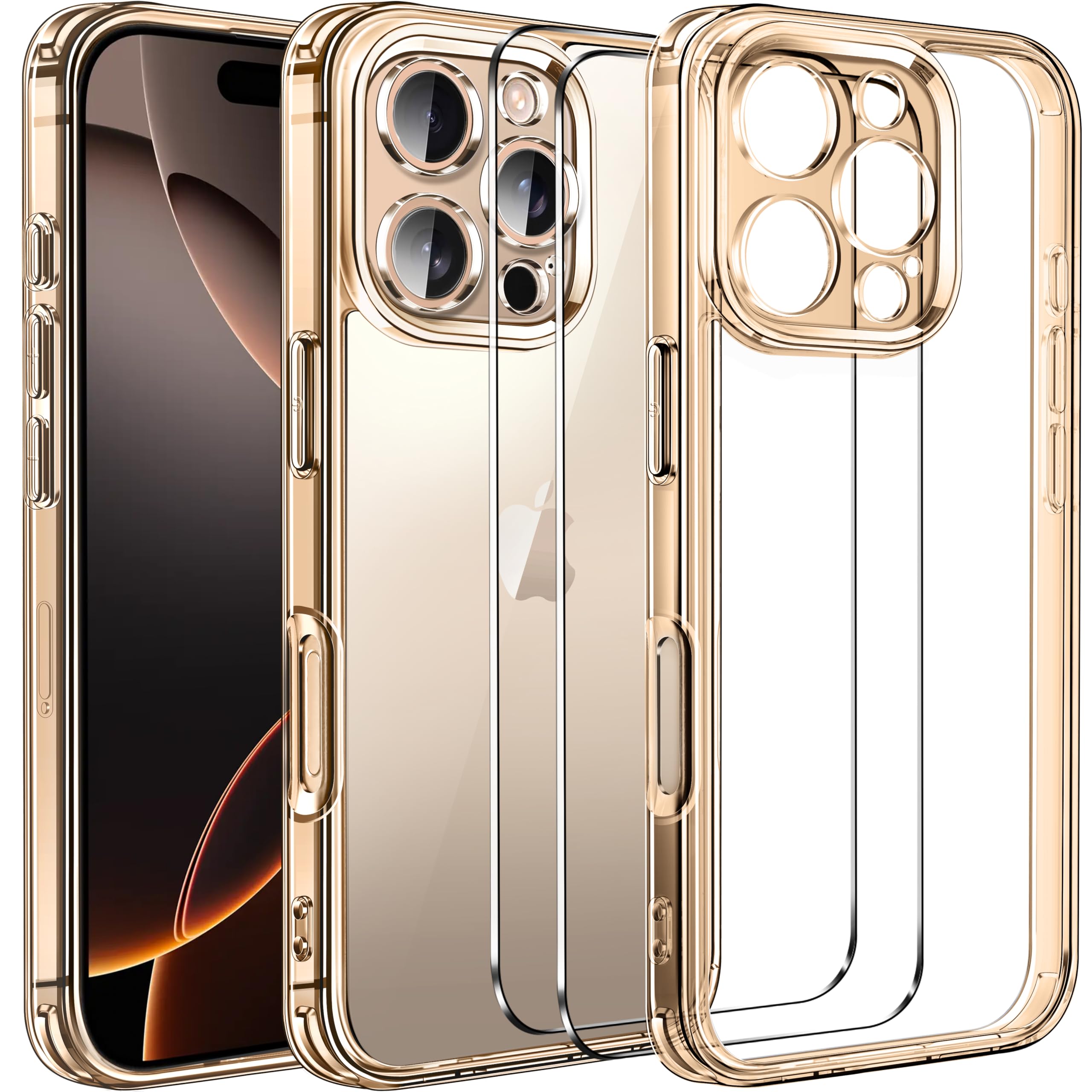 Ivoler 3 In 1 Clear Case Designed For Iphone 16 Pro 6.3'' 2024 With 2 Pack Tempered Glass Screen Protector Military Shockproof P