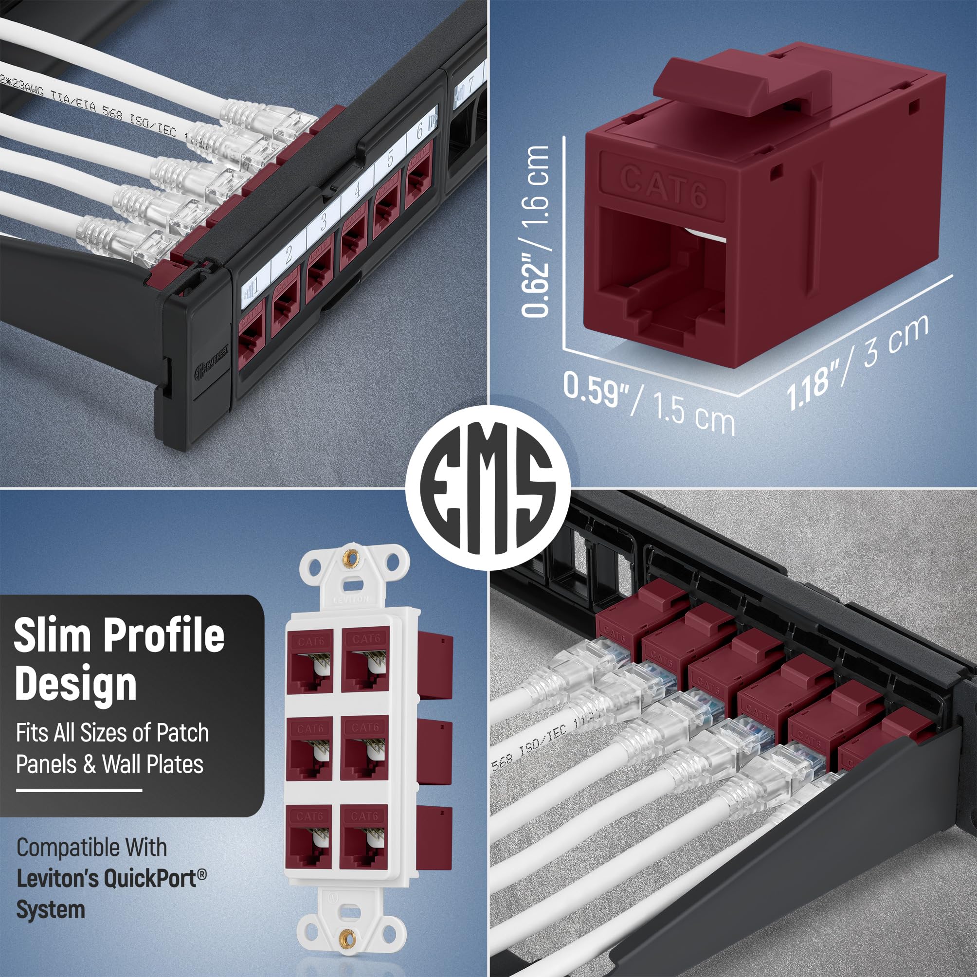 Everest Media Solutions Rj45 Cat6 Keystone Coupler In Red   6 Pack   Female To Female Ethernet Keystone Jack For Standard Wall P