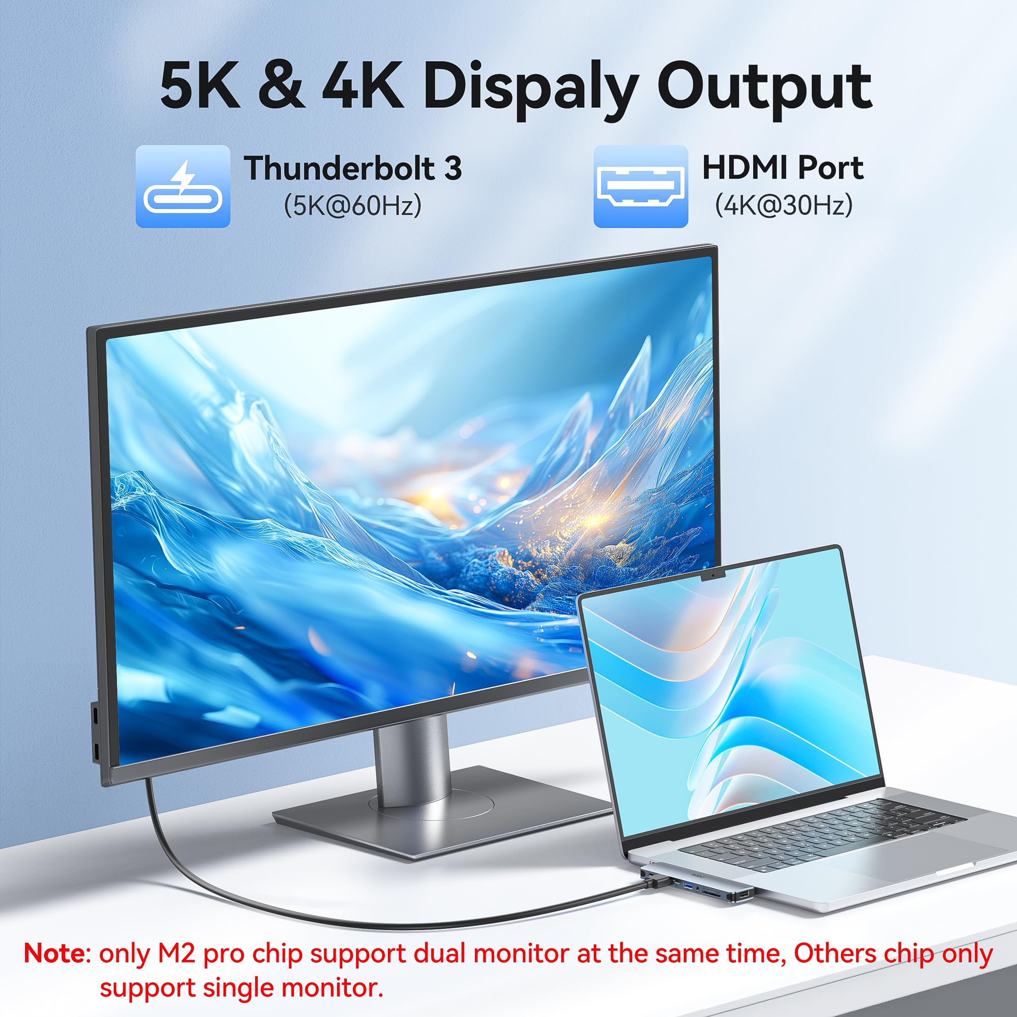 HODO USB C Hub HDMI Adapter, 8 in 2 Multiport for MacBook Pro/Air, Grey, Model HD2c03H, Plastic, Thunderbolt 3, 10G