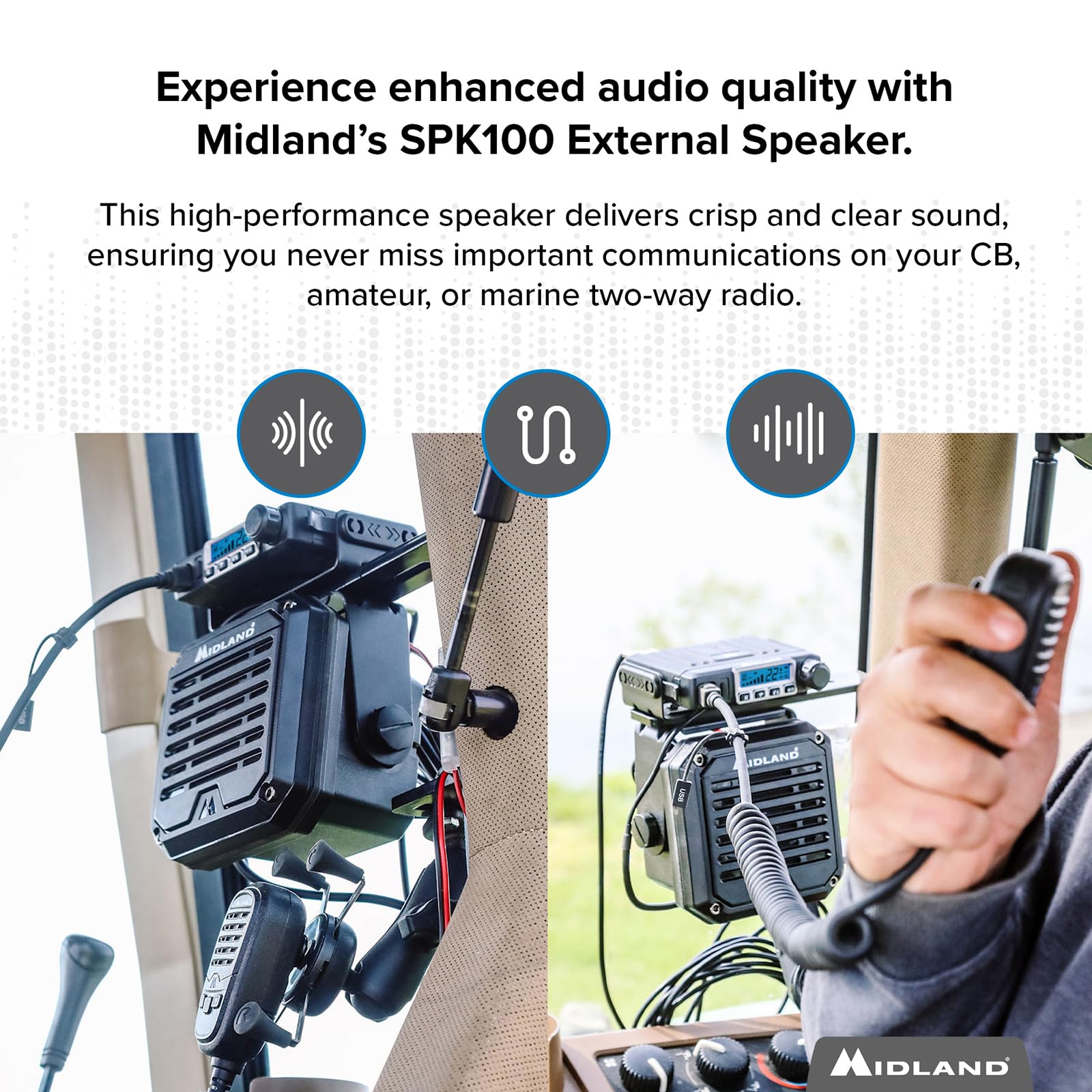 Midland  Spk100 Heavy Duty 20W External Speaker   180 Degrees Swivel Base Bracket Works With All Cb And Mxt Radios 8 Ohm Sound S