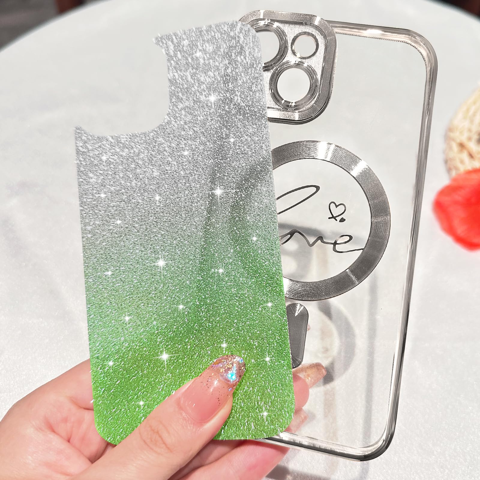 Hython For Iphone 14 Plus Case Glitter, Clear Magnetic Phone Cases With Luxury Love Heart Pattern [Compatible With Magsafe] Blin