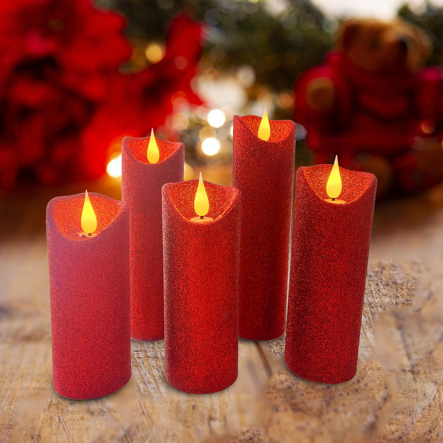 Evenice Flameless Candles Flickering Pillar Candles Battery Operated Candles Unscented With Timer And Remote,Set Of 5 Glitter Re