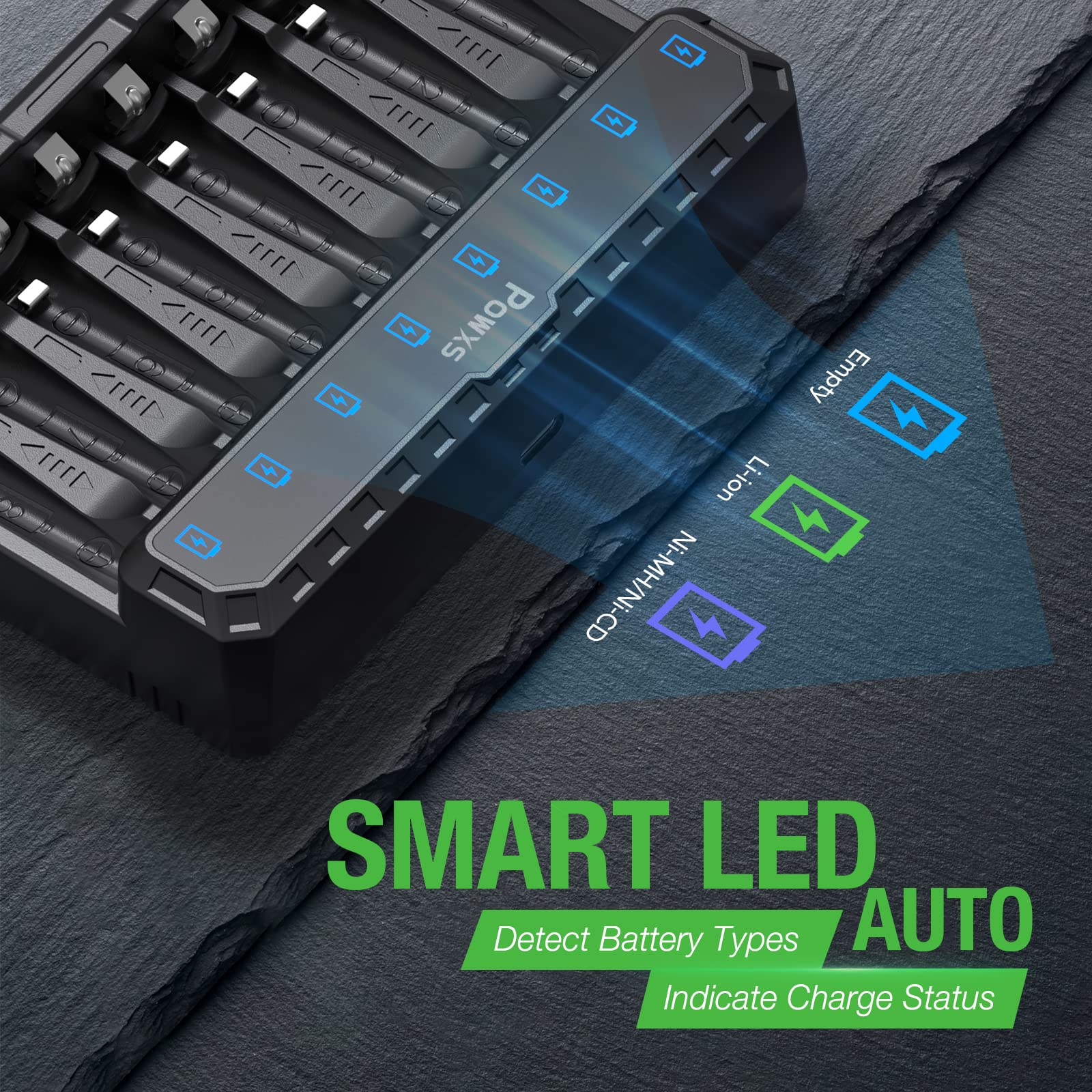 Powxs Rechargeable Aa Batteries With Charger, 8 Count 2800Mah Ultra Durable And Low Self Discharge Ni Mh Double A Batteries, Wit