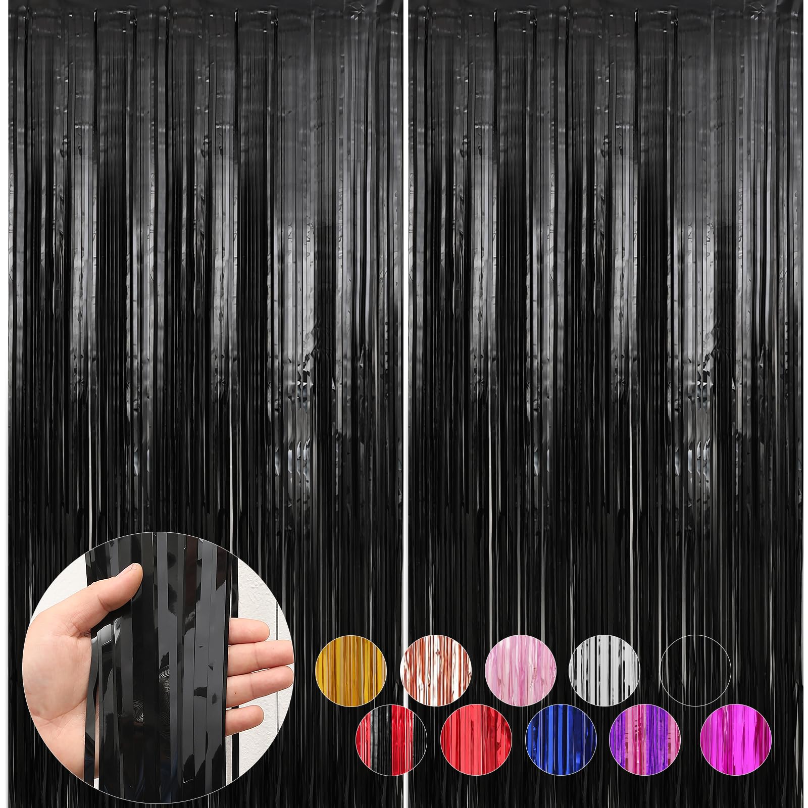2 Pack Black Foil Fringe Curtains Streamers Party Decorations 3.3 X 8.2 Ft, Black Tinsel Curtain Fringe Backdrop For Parties, Do