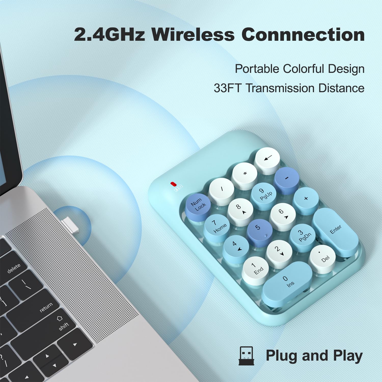 Mofii Wireless Number Pads   Blue Numeric Keypad 18 Keys Usb 2.4G Round Keycap Colorful Extensions Keypads, Financial Accounting