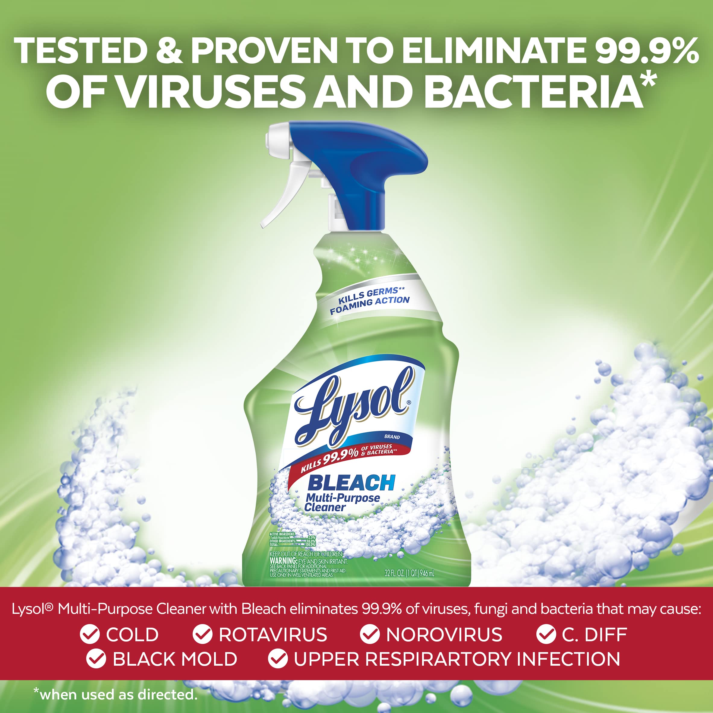 Lysol Multi Purpose Cleaner Sanitizing And Disinfecting Spray With Bleach, All Purpose Cleaning Spray For Bathrooms And Kitchens