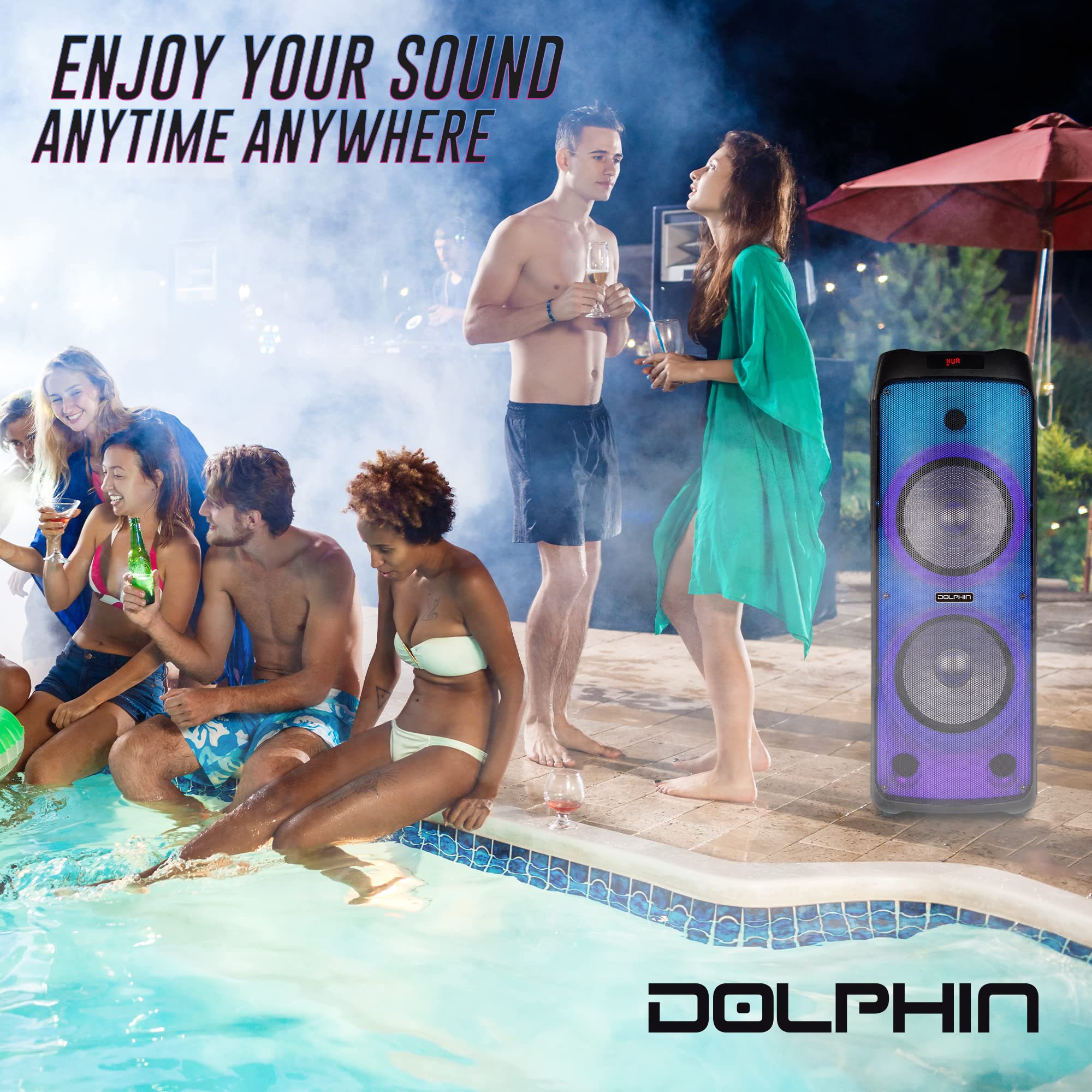 Dolphin Spf 1212R Powerful Sound & Bass | Portable Rechargeable Big Party Speaker | Dual 12', 3X 1 Tweeters | Led Party Lights, Handles And Wheels