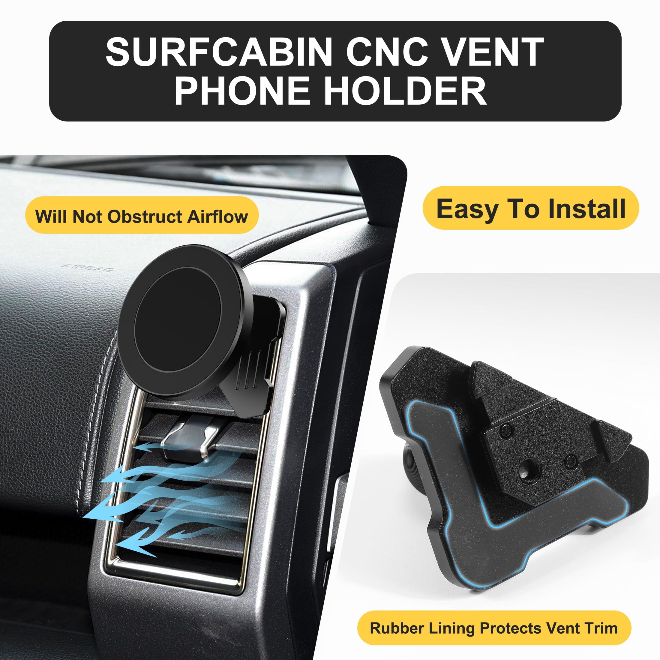 Surfcabin Cnc Vent Phone Holder, Magnetic Car Air Vent Phone Holder Cradles Mount Compatible With F150 2015-2020 & Super Duty F2